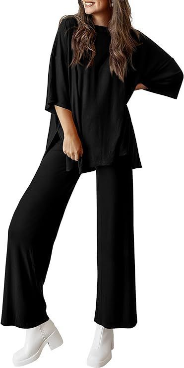 Casual Short-sleeved Pullover Top with Wide-leg Pants