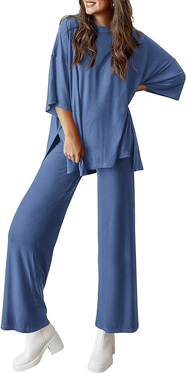 Casual Short-sleeved Pullover Top with Wide-leg Pants