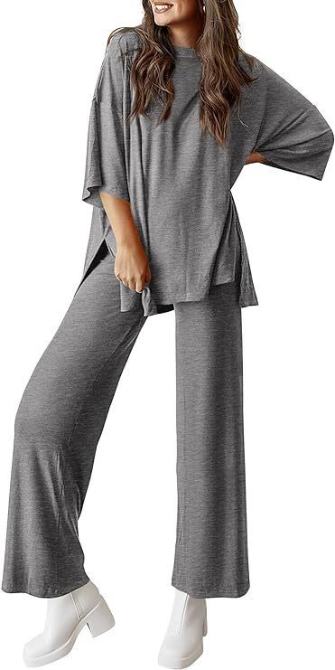Casual Short-sleeved Pullover Top with Wide-leg Pants