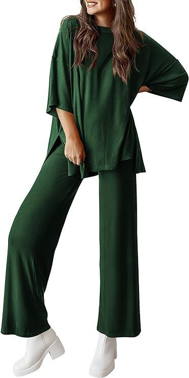 Casual Short-sleeved Pullover Top with Wide-leg Pants