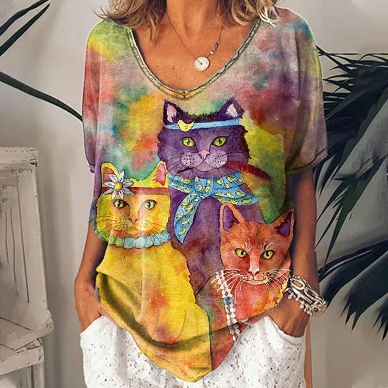 1.Chic & Playful 3D Cat Print T-Shirts