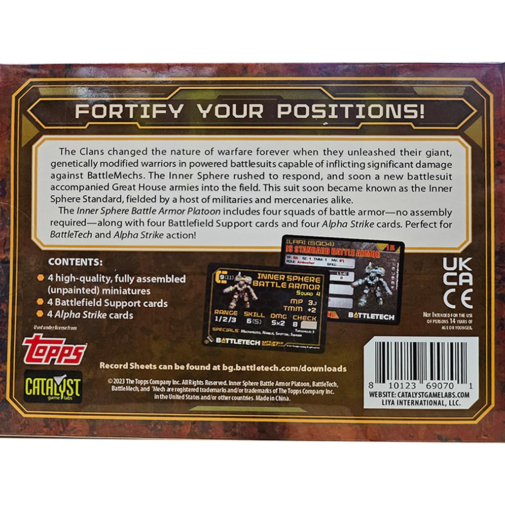 Catalyst Game Labs Battletech Inner Sphere Battle Armor Platoon — 4 Ready-to-Play Squads + Support & Alpha Strike Cards