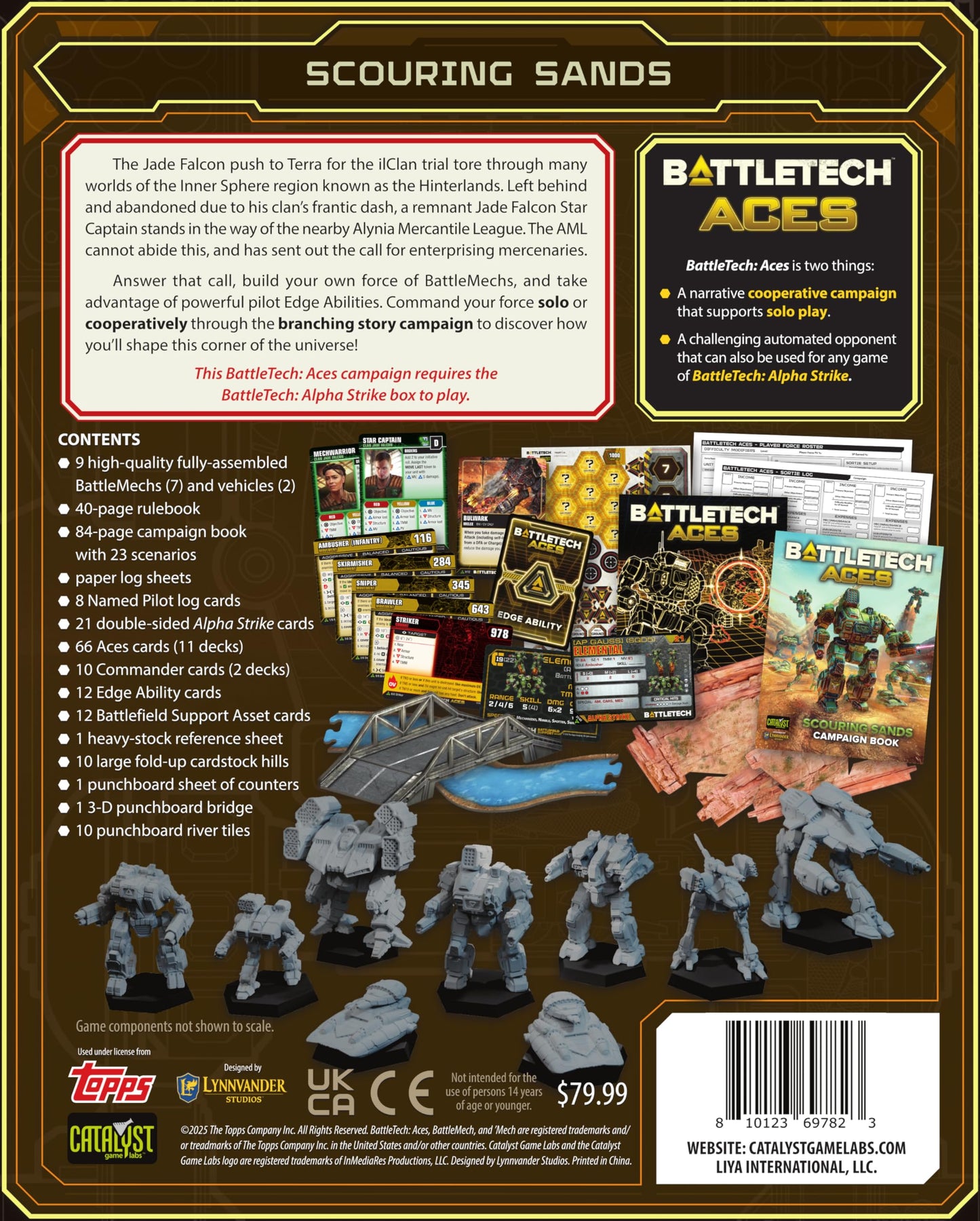 BattleTech Aces Scouring Sands Expansion — Alpha Strike Desert Campaign with 9 Miniatures & 70 AI Cards | Solo & Co-op