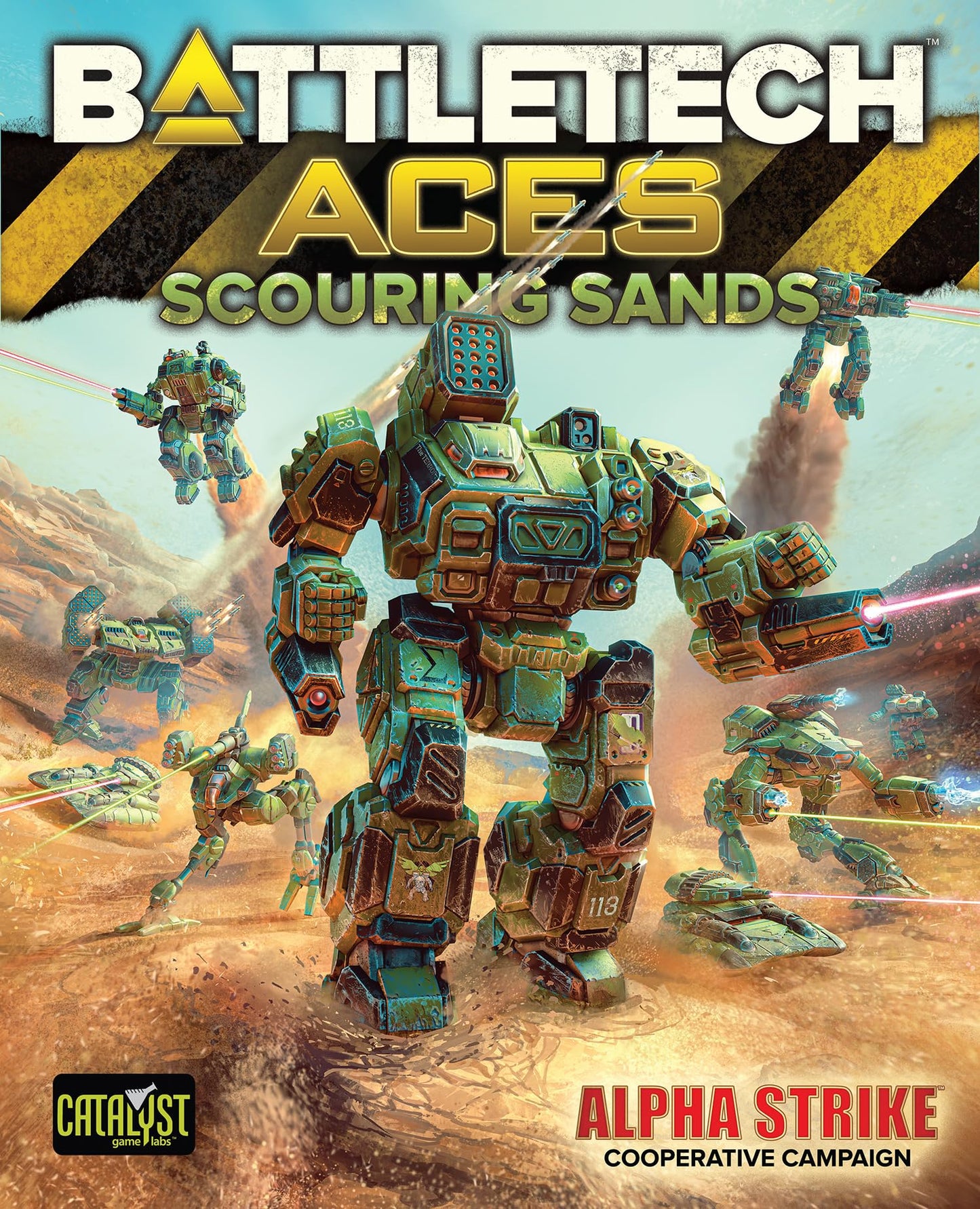 BattleTech Aces Scouring Sands Expansion — Alpha Strike Desert Campaign with 9 Miniatures & 70 AI Cards | Solo & Co-op