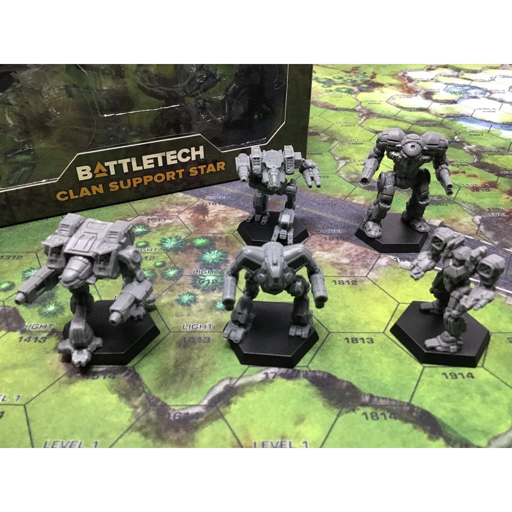 BattleTech Mini Force Pack: Clan Support Star Grey — 5 Pre-Assembled Clan Mechs + Alpha Strike Cards | Catalyst Game Labs