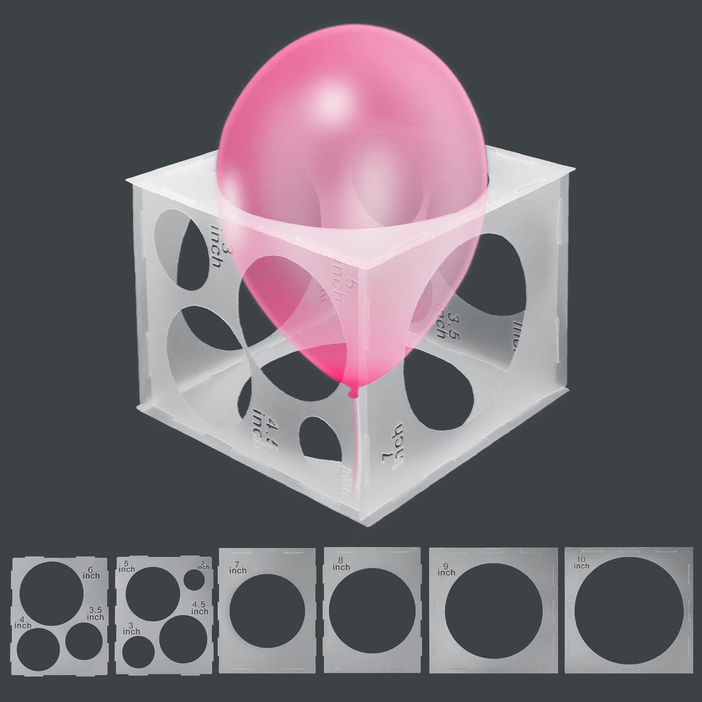Catcan 11-Hole Balloon Sizer Cube Box – Collapsible 12x12x12 Inch Balloon Size Measurement Tool for Arches & Columns