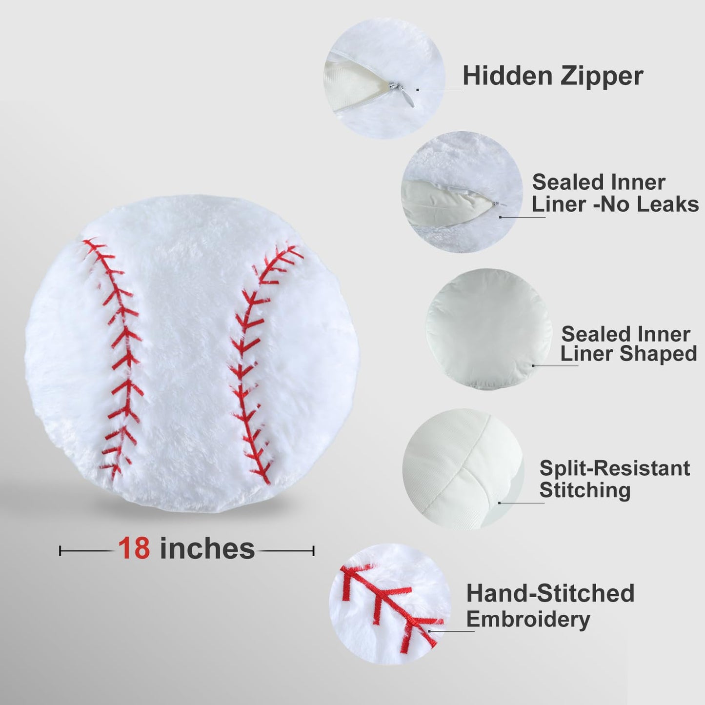 CatchStar Baseball Pillow Plush for Boys – 18-Inch Removable Cover, Washable, Safe Durable Throw Toy Gift