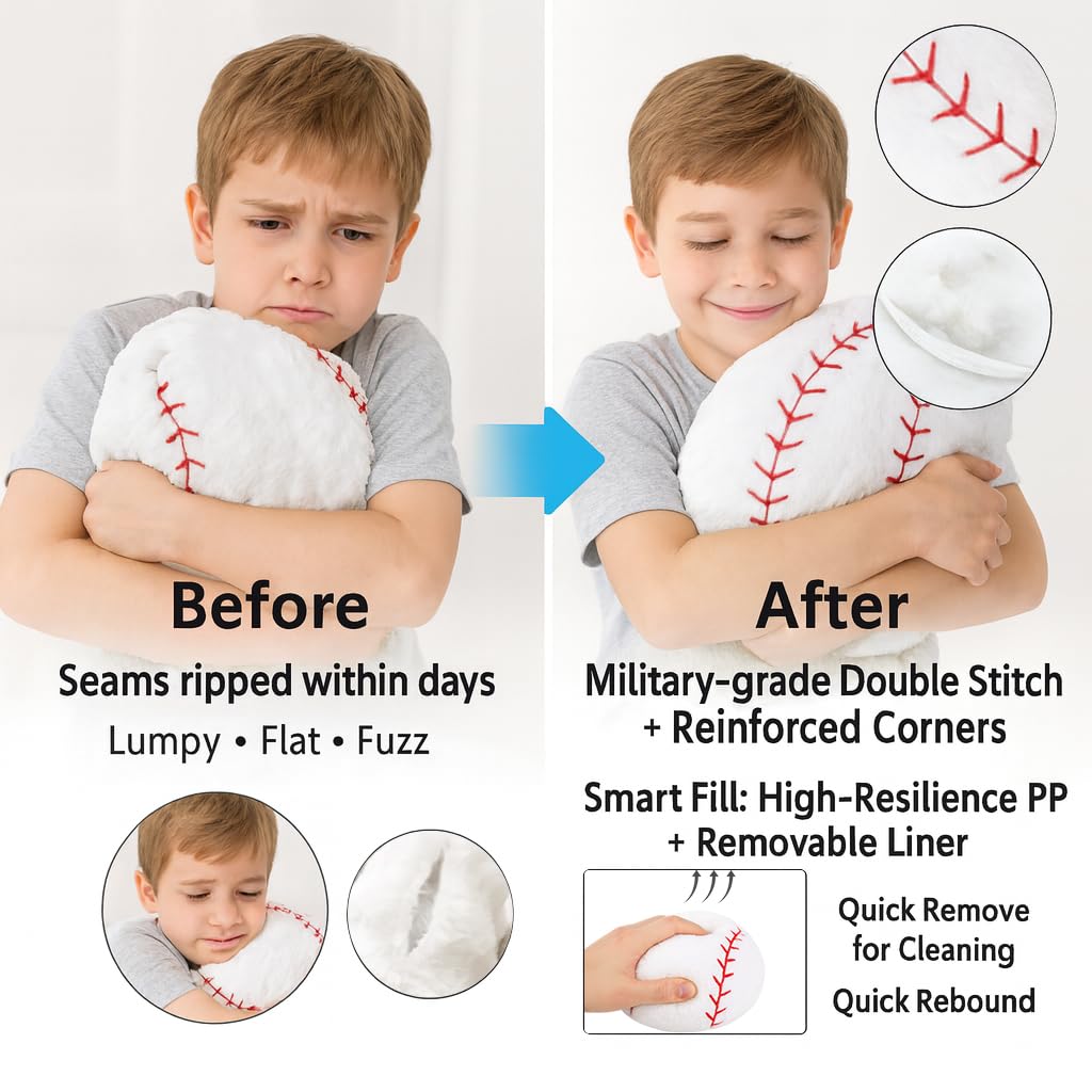 CatchStar Baseball Pillow Plush for Boys – 18-Inch Removable Cover, Washable, Safe Durable Throw Toy Gift