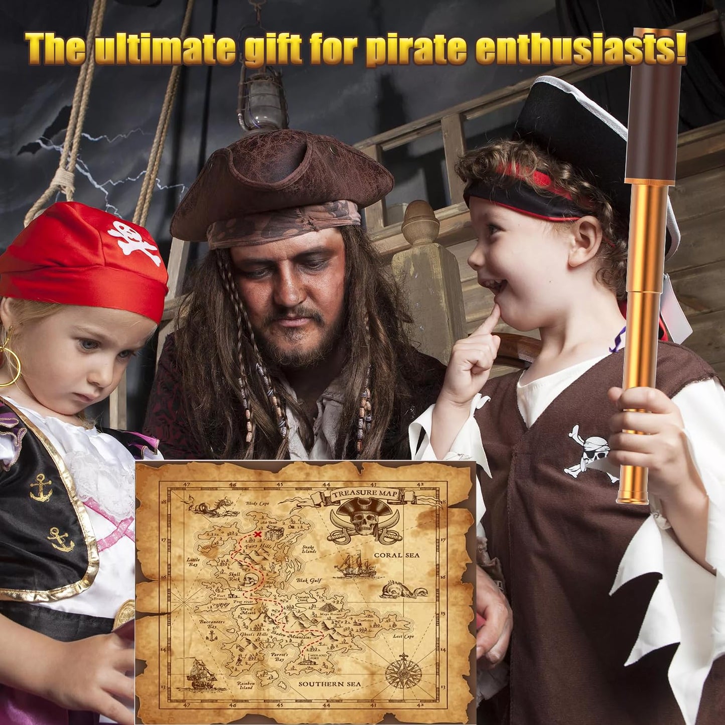 CatemRC Pirate Telescope with Treasure Map & Pocket Compass – 25x30 Collapsible Monocular