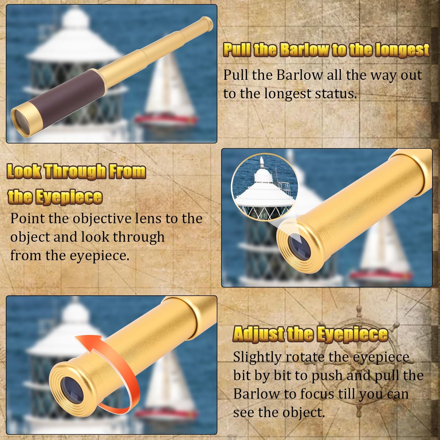 CatemRC Pirate Telescope with Treasure Map & Pocket Compass – 25x30 Collapsible Monocular