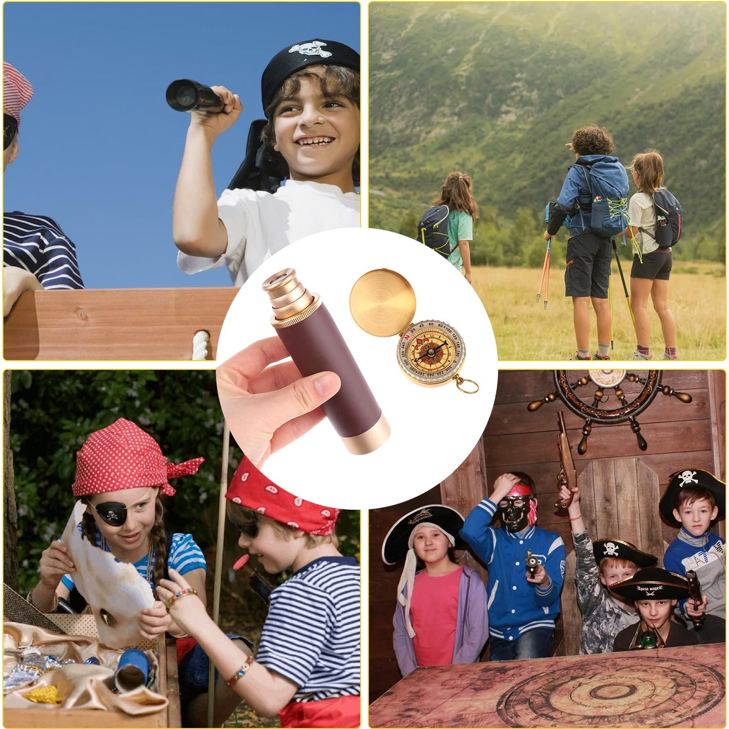 CatemRC Pirate Telescope with Treasure Map & Pocket Compass – 25x30 Collapsible Monocular