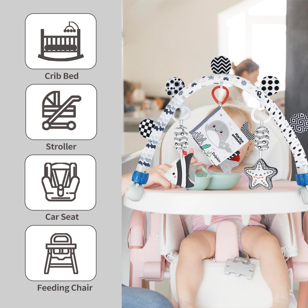 Caterbee Ocean Baby Activity Travel Mobile Arch — High-Contrast Crib Toys & Detachable Book