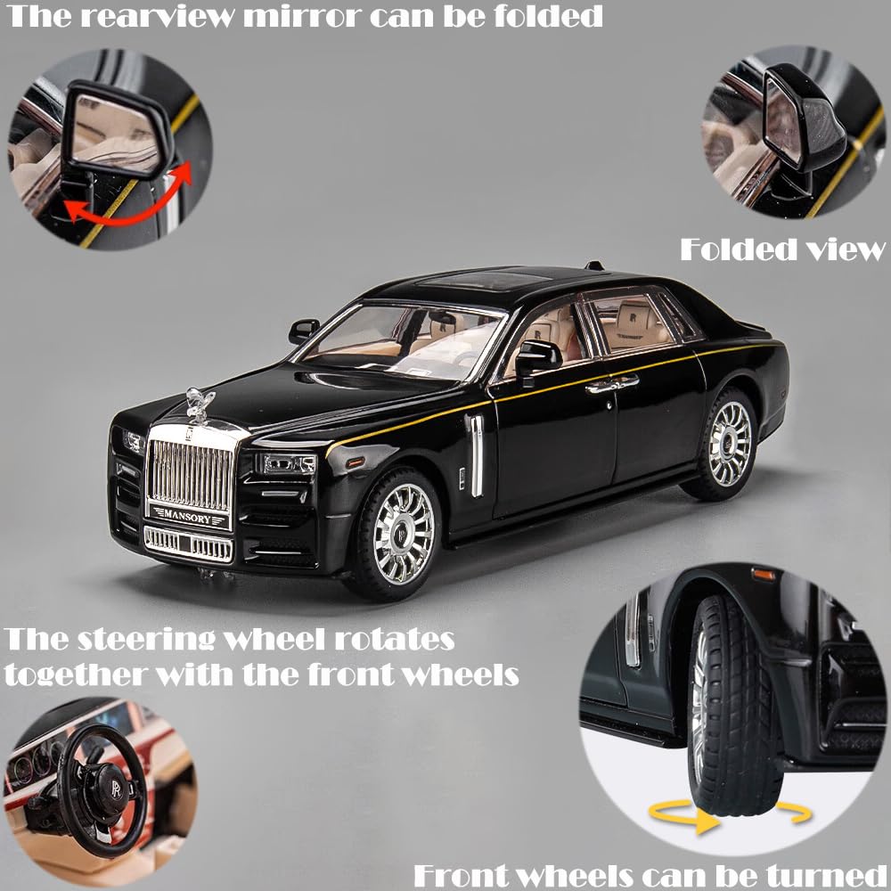 Catovie Rolls-Royce Phantom 1/24 Diecast Car with Sound & Light – Black Alloy Collectible