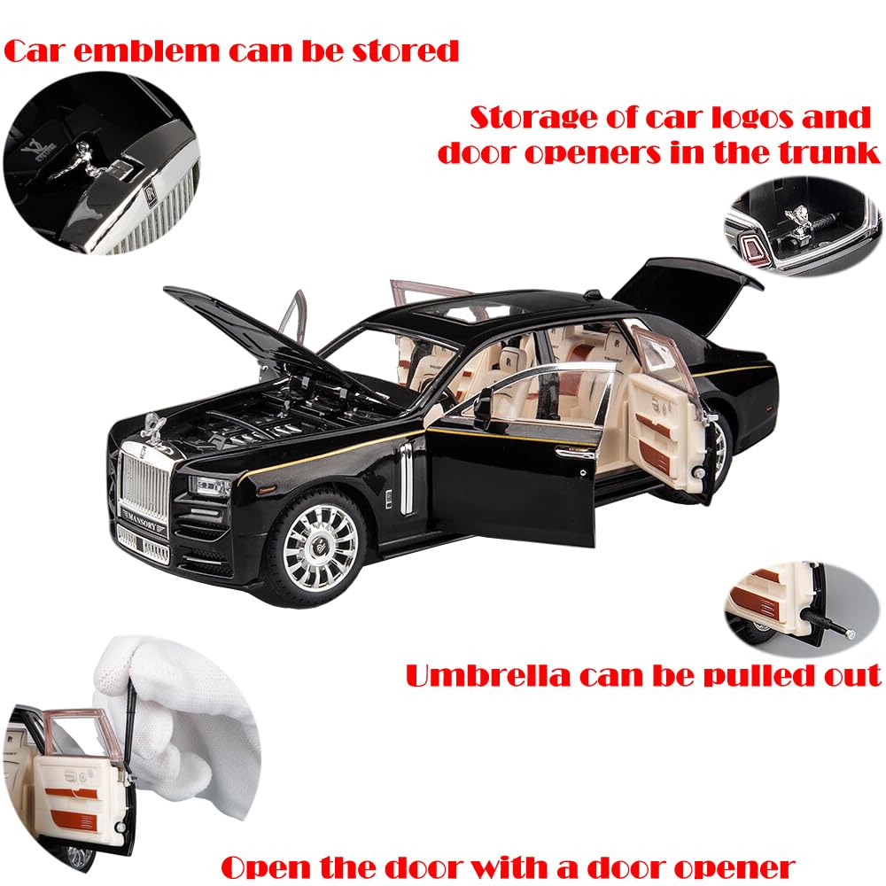 Catovie Rolls-Royce Phantom 1/24 Diecast Car with Sound & Light – Black Alloy Collectible