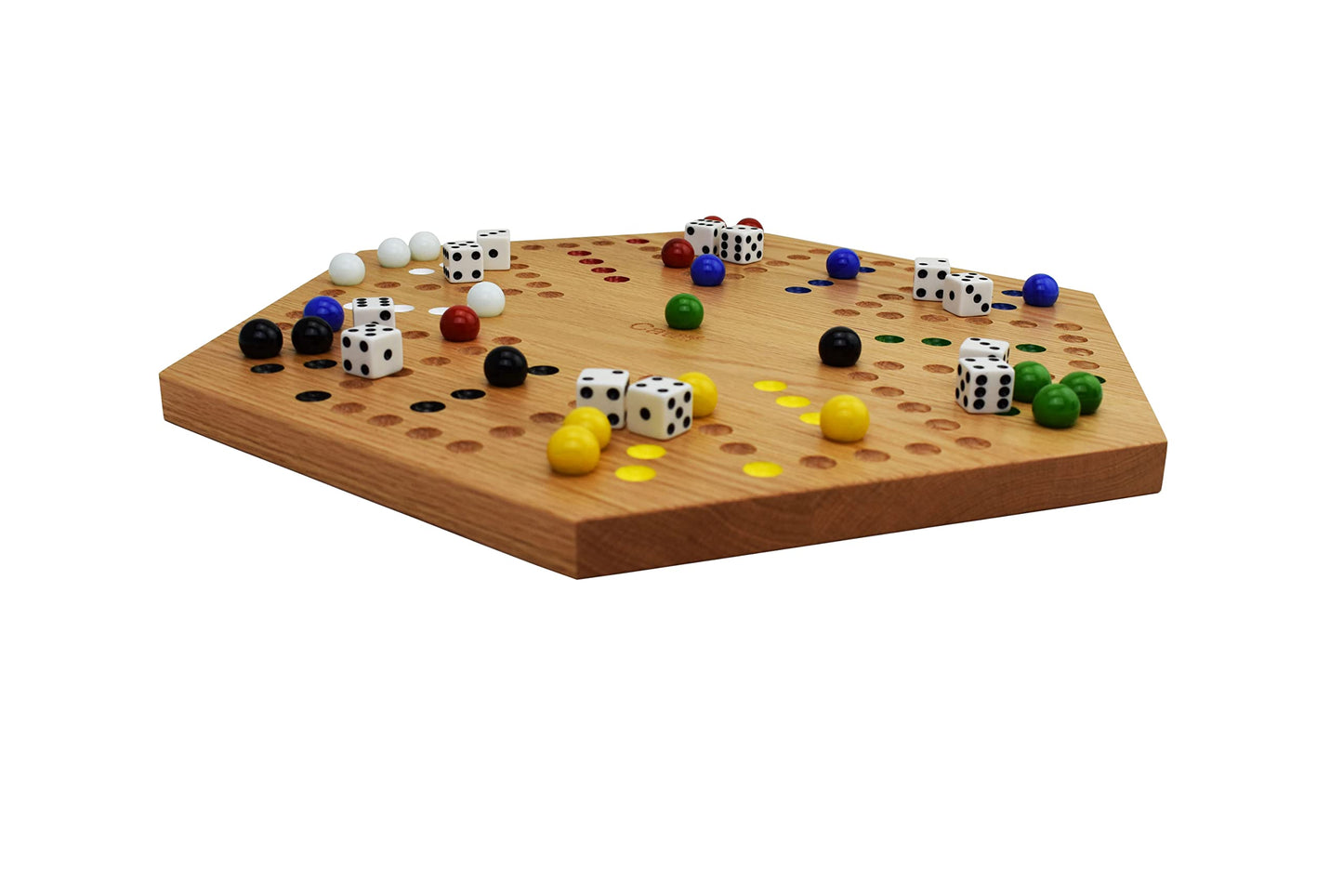 Cauff 20-Inch Solid Oak Marble/Wahoo Board Game — Hand-Finished, Double-Sided, 4 & 6 Players