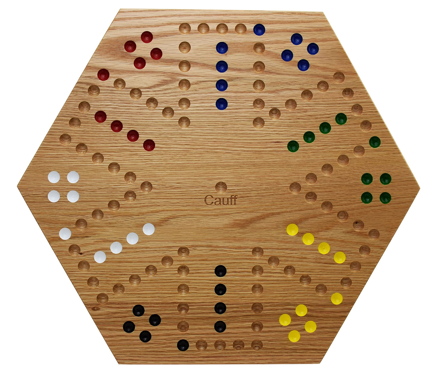 Cauff 20-Inch Solid Oak Marble/Wahoo Board Game — Hand-Finished, Double-Sided, 4 & 6 Players