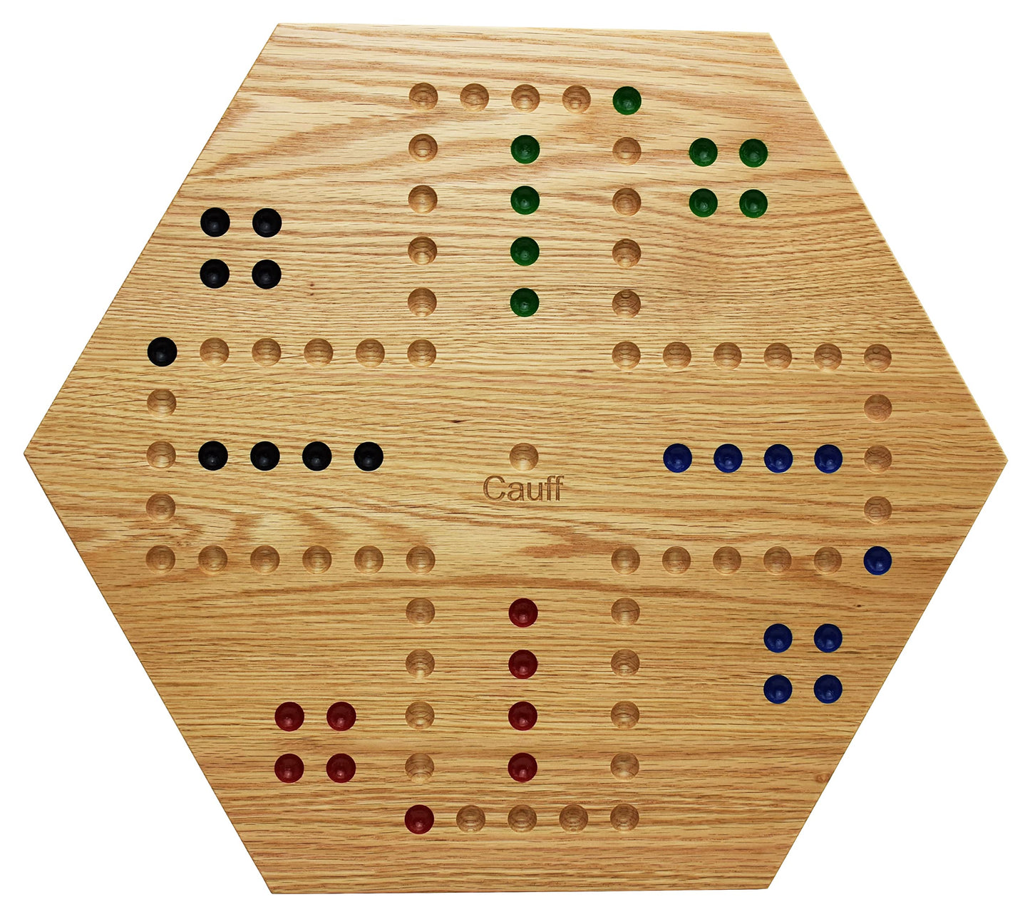 Cauff 20-Inch Solid Oak Marble/Wahoo Board Game — Hand-Finished, Double-Sided, 4 & 6 Players