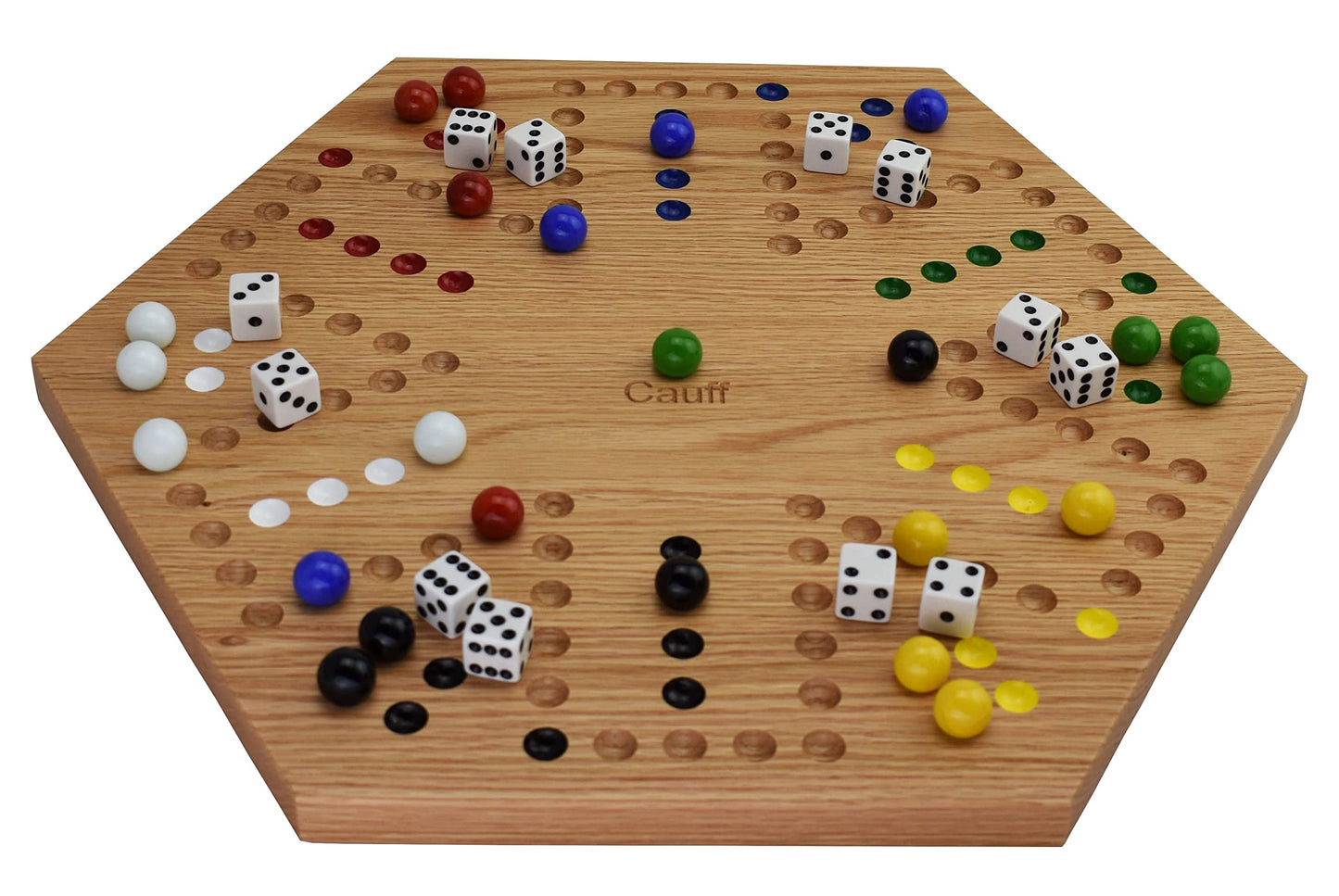 Cauff 20-Inch Solid Oak Marble/Wahoo Board Game — Hand-Finished, Double-Sided, 4 & 6 Players