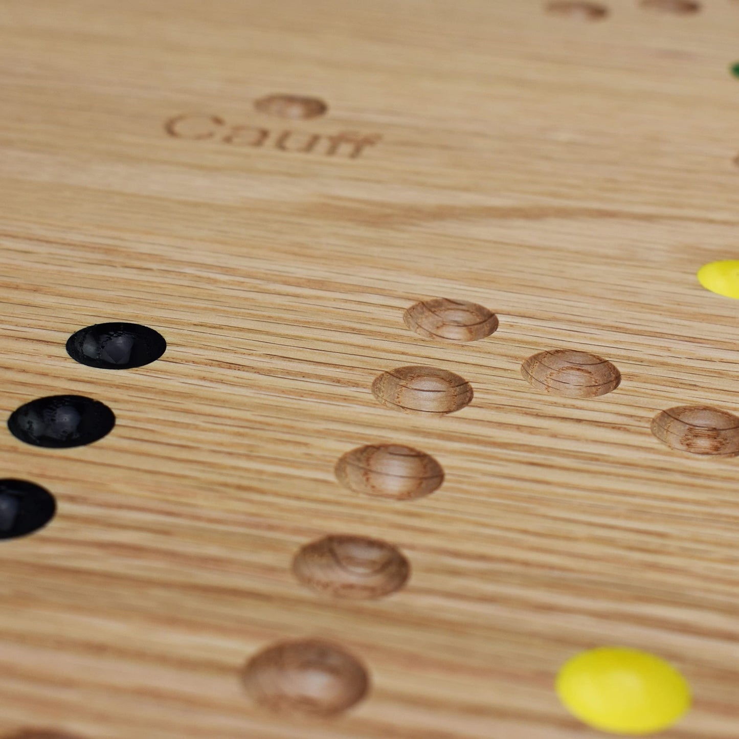 Cauff 20-Inch Solid Oak Marble/Wahoo Board Game — Hand-Finished, Double-Sided, 4 & 6 Players