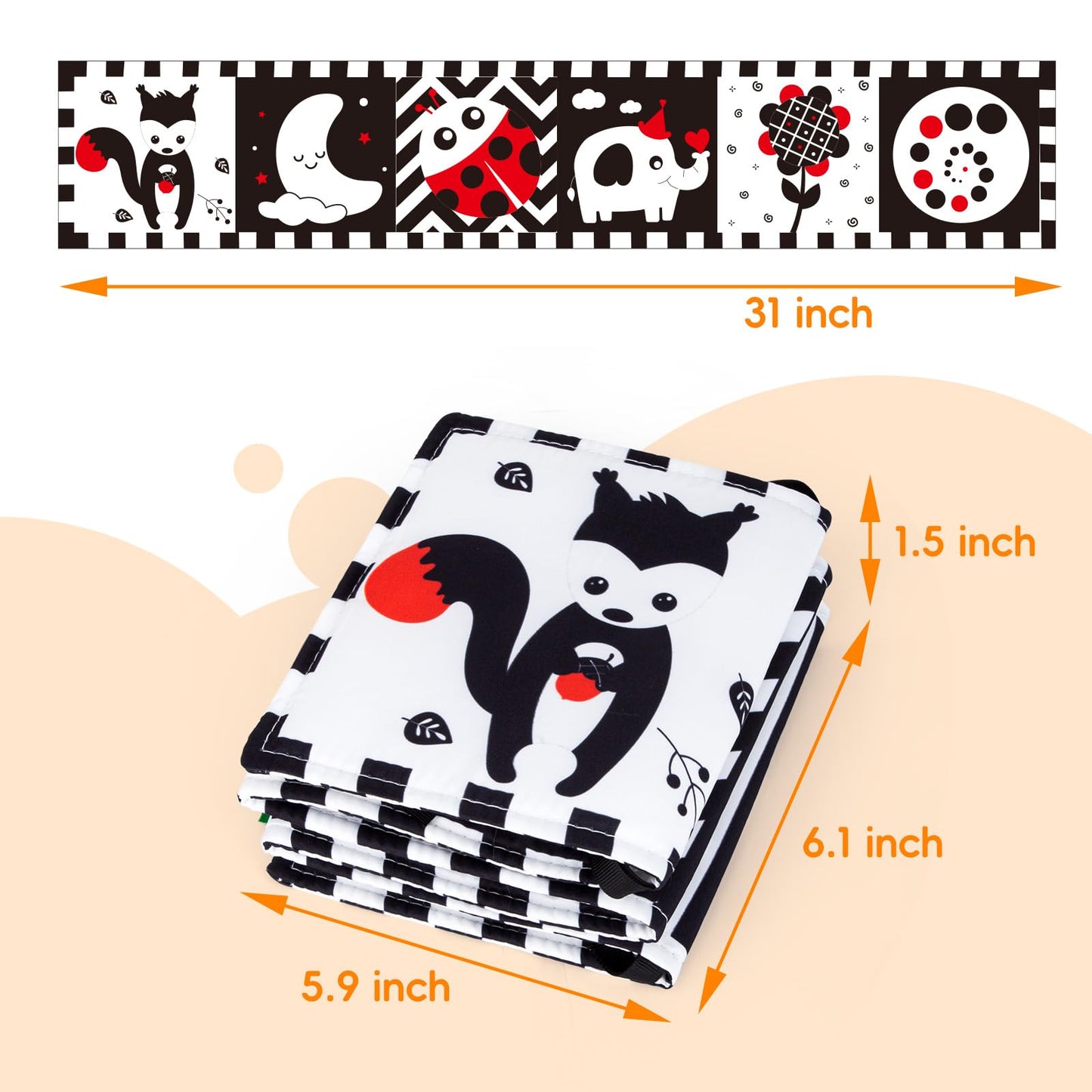 Cawgug Black & White High-Contrast Baby Book & Toys for Newborns (0-12m) – Tummy Time & Sensory Learning