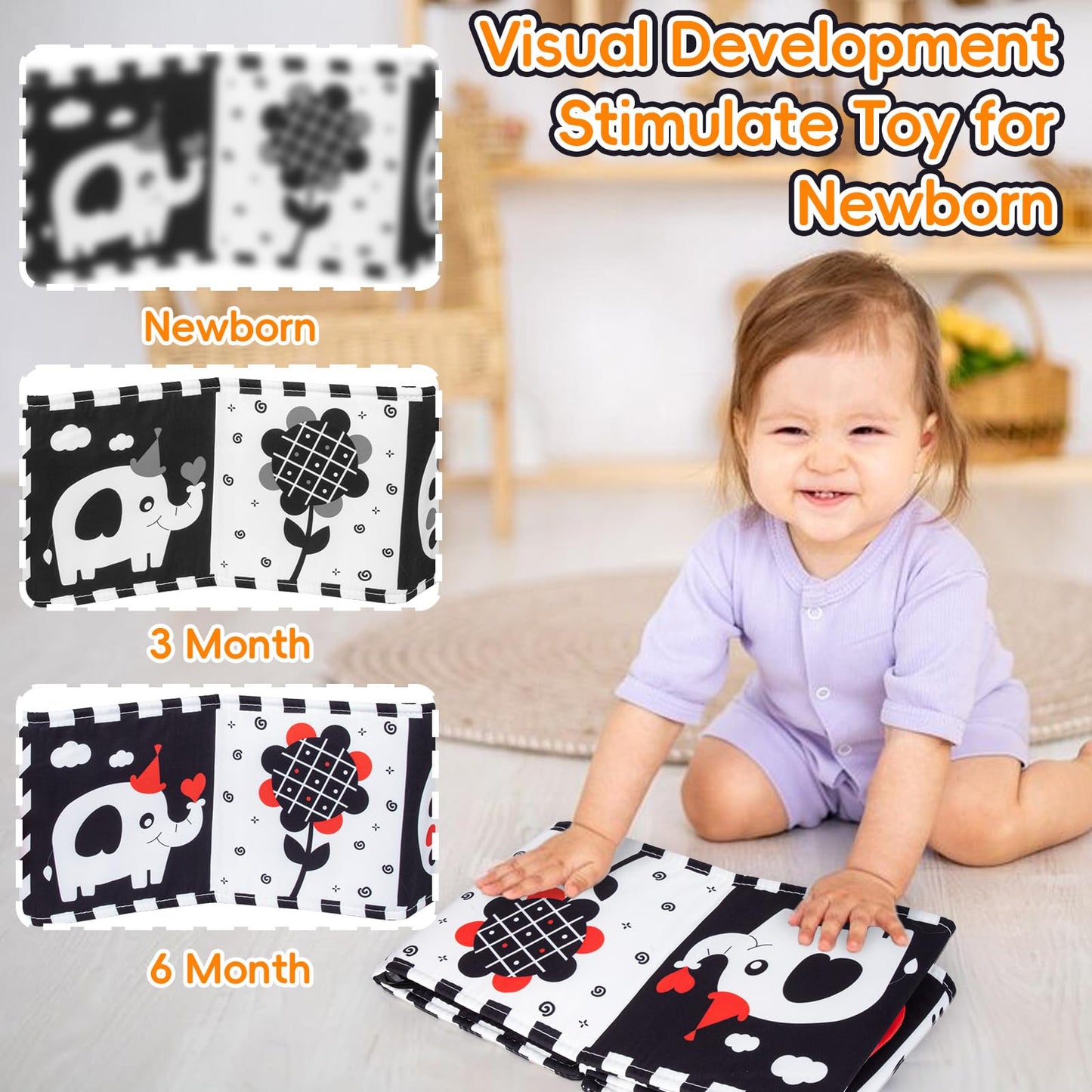 Cawgug Black & White High-Contrast Baby Book & Toys for Newborns (0-12m) – Tummy Time & Sensory Learning