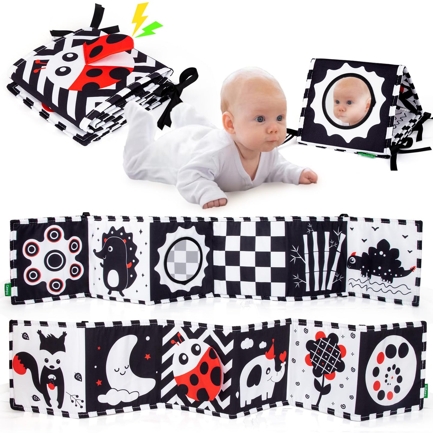 Cawgug Black & White High-Contrast Baby Book & Toys for Newborns (0-12m) – Tummy Time & Sensory Learning