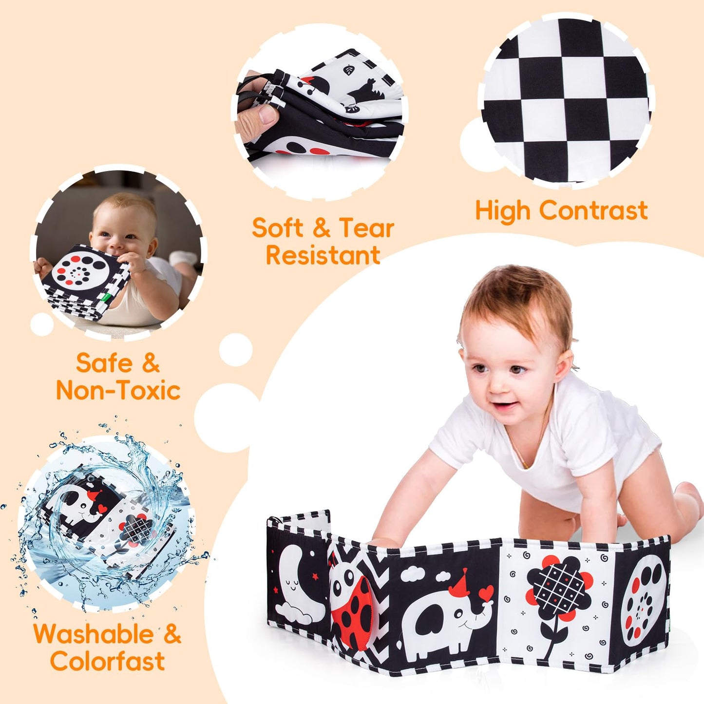 Cawgug Black & White High-Contrast Baby Book & Toys for Newborns (0-12m) – Tummy Time & Sensory Learning