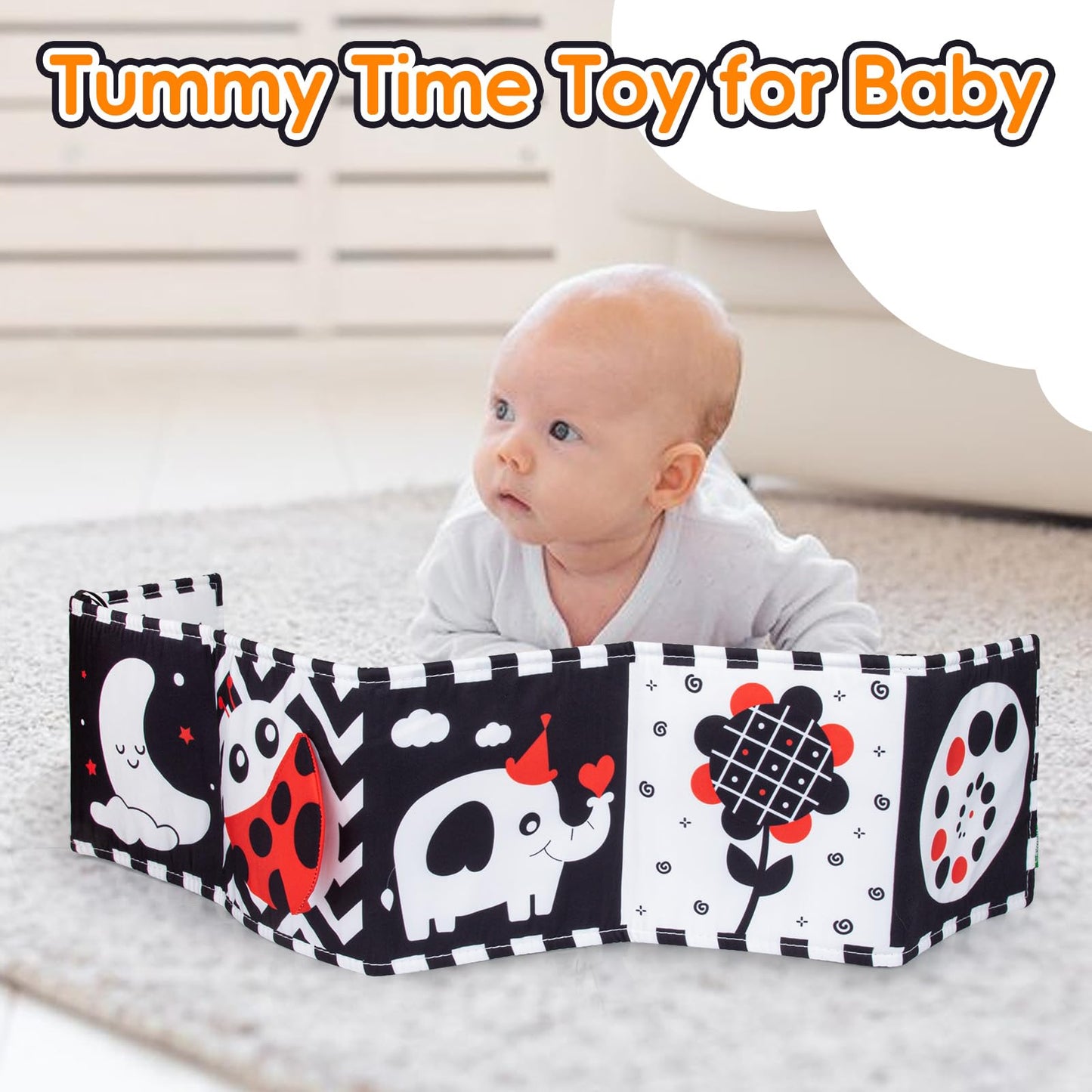 Cawgug Black & White High-Contrast Baby Book & Toys for Newborns (0-12m) – Tummy Time & Sensory Learning