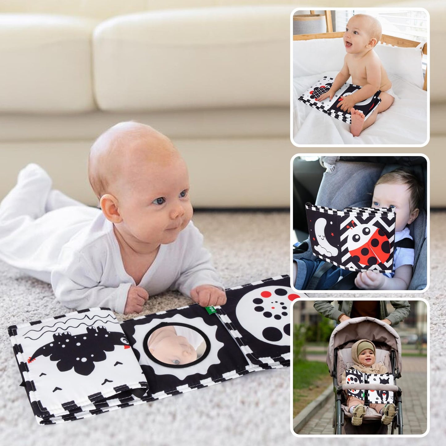 Cawgug Black & White High-Contrast Baby Book & Toys for Newborns (0-12m) – Tummy Time & Sensory Learning