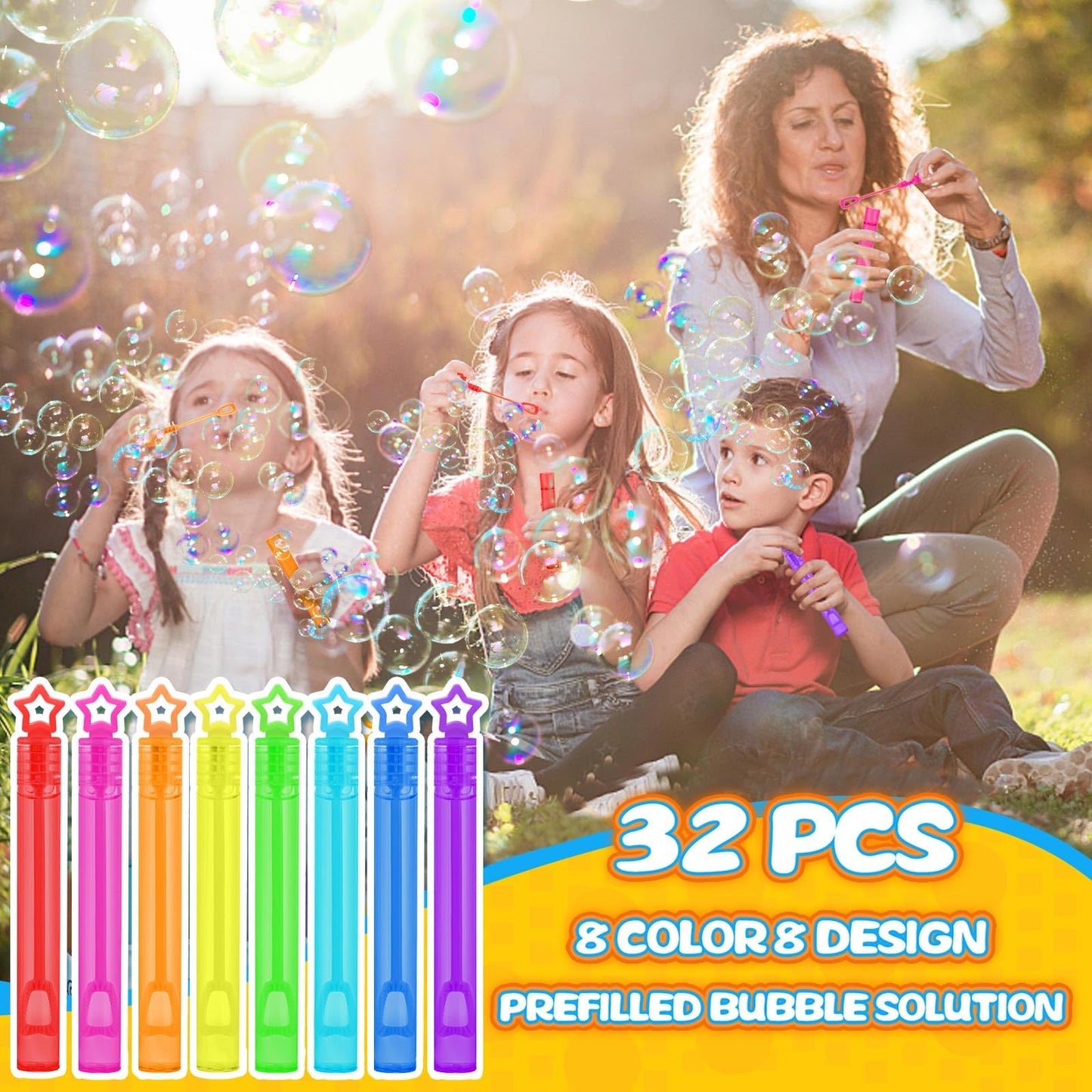 Cawiew 32 Pcs Neon Star Bubble Wands – 8 Colors Gift Box Party Favors for Kids