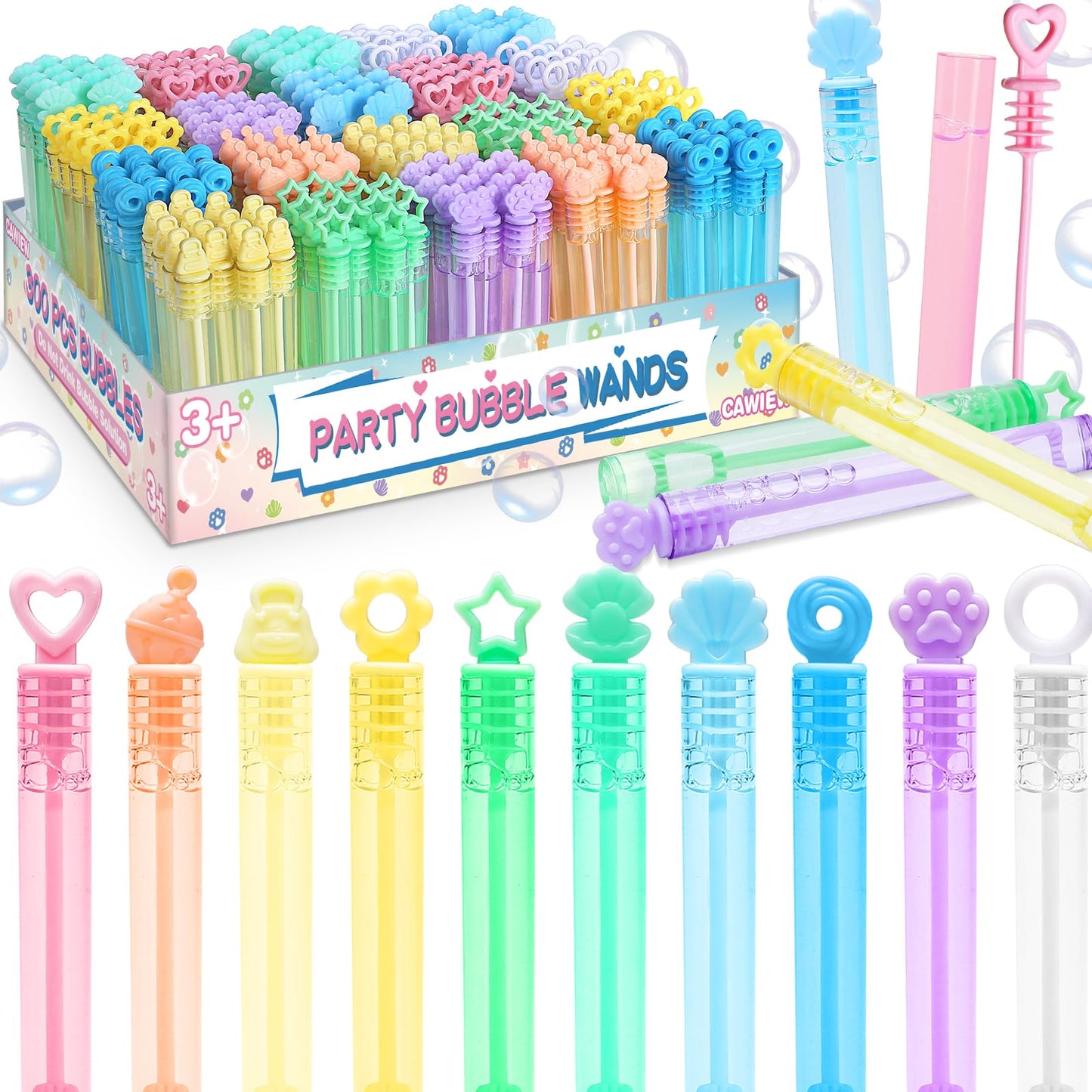 Cawiew Kids Bubble Party Favors 300-Pack Mini Bubbles with Gift Box Pastel