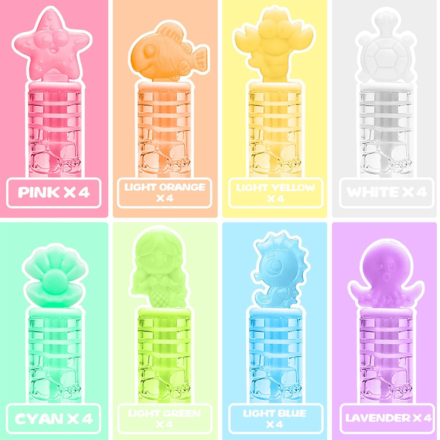 Cawiew 32 Pcs Mermaid Bubbles Set – 8 Pastel Colors, Gift Box & Party Favors