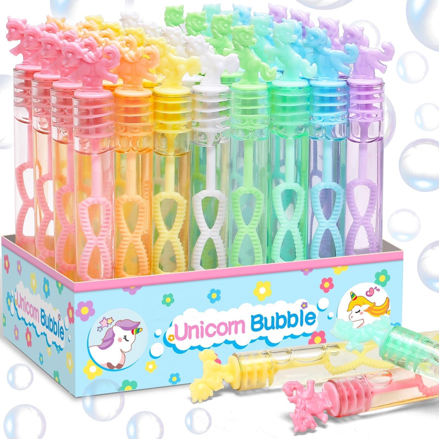 Cawiew 32-Piece Mini Unicorn Bubble Wands – Pastel Party Favors & Gift Box