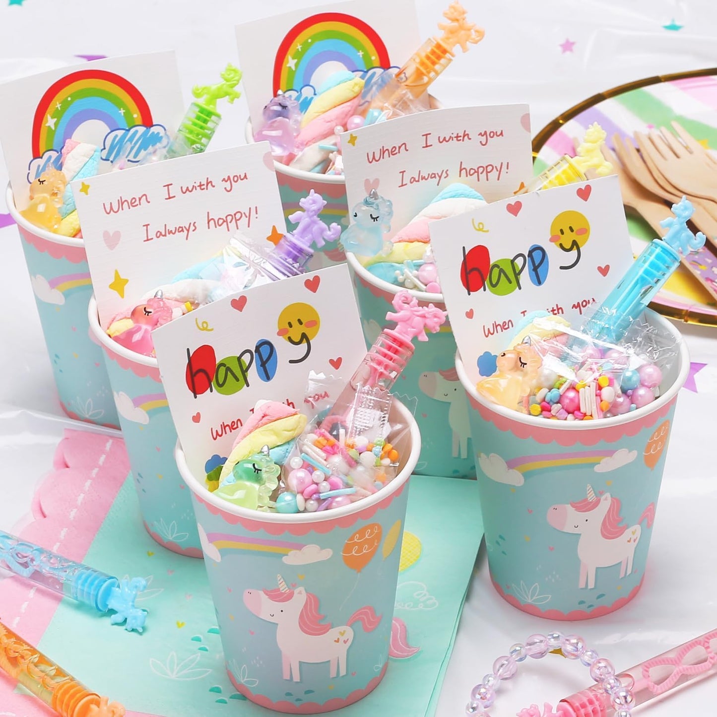 Cawiew 32-Piece Mini Unicorn Bubble Wands – Pastel Party Favors & Gift Box