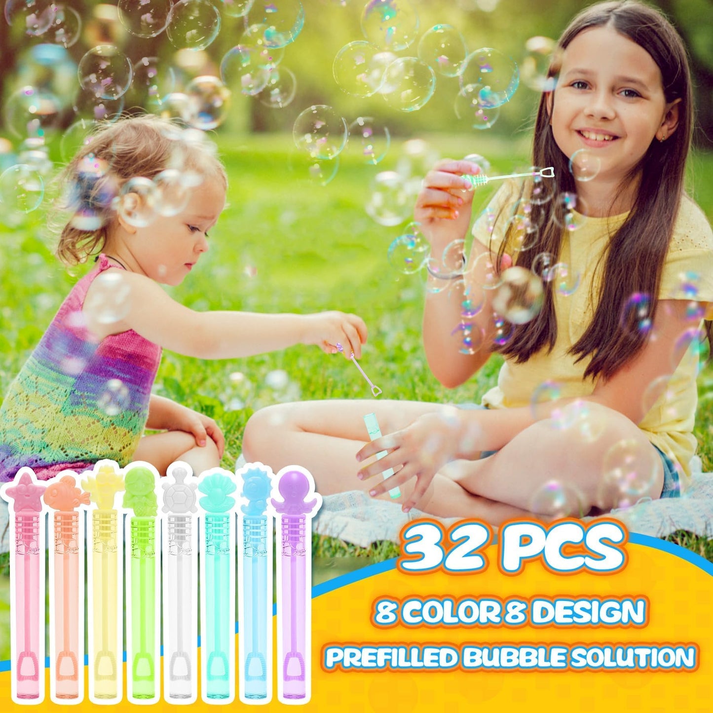 Cawiew 32 Pcs Mermaid Bubbles Set – 8 Pastel Colors, Gift Box & Party Favors