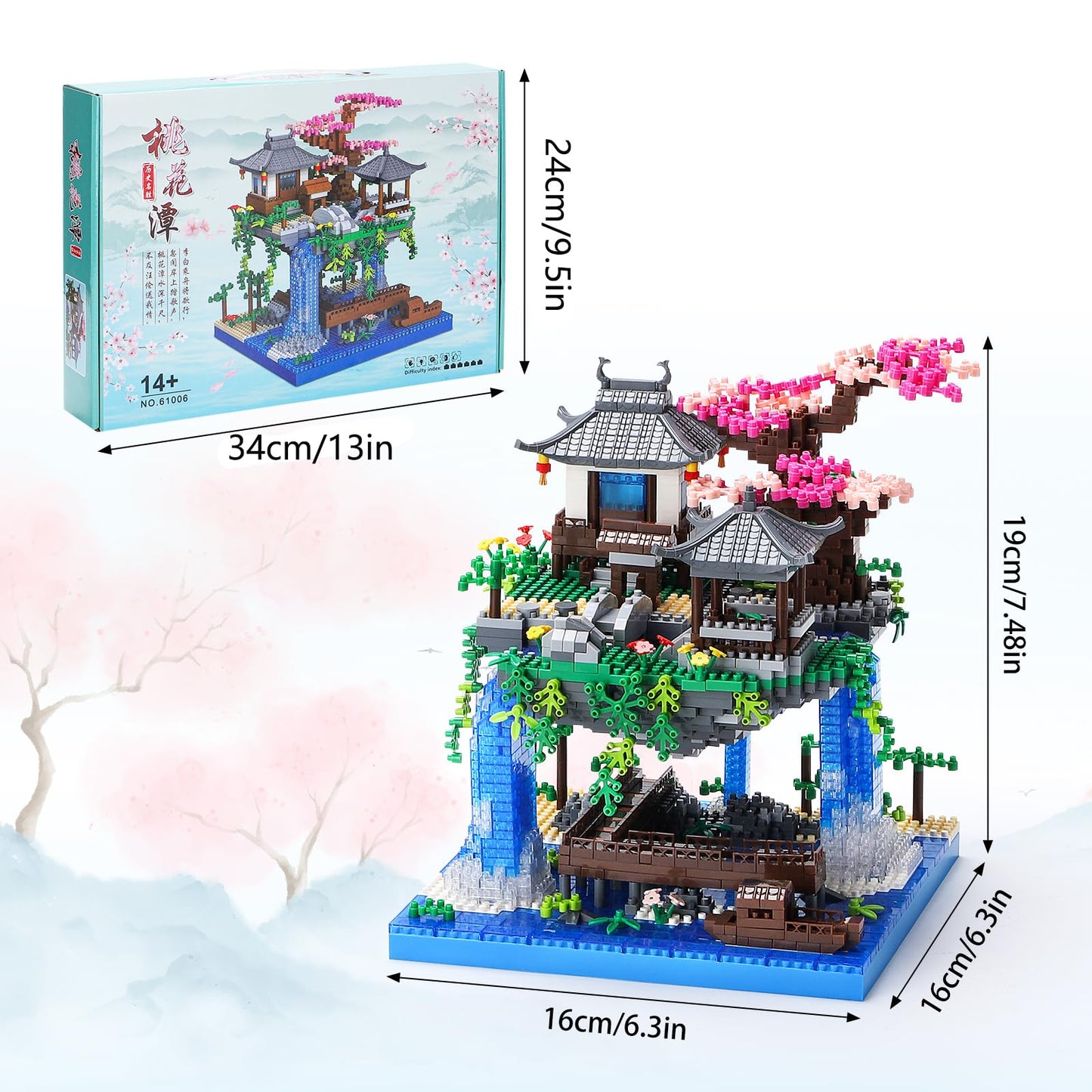 CAXIMSY Cherry Blossom Bonsai Tree House Building Set – 3320 PCS Micro Mini Blocks, Chinese Architecture Gift for Kids & Adults