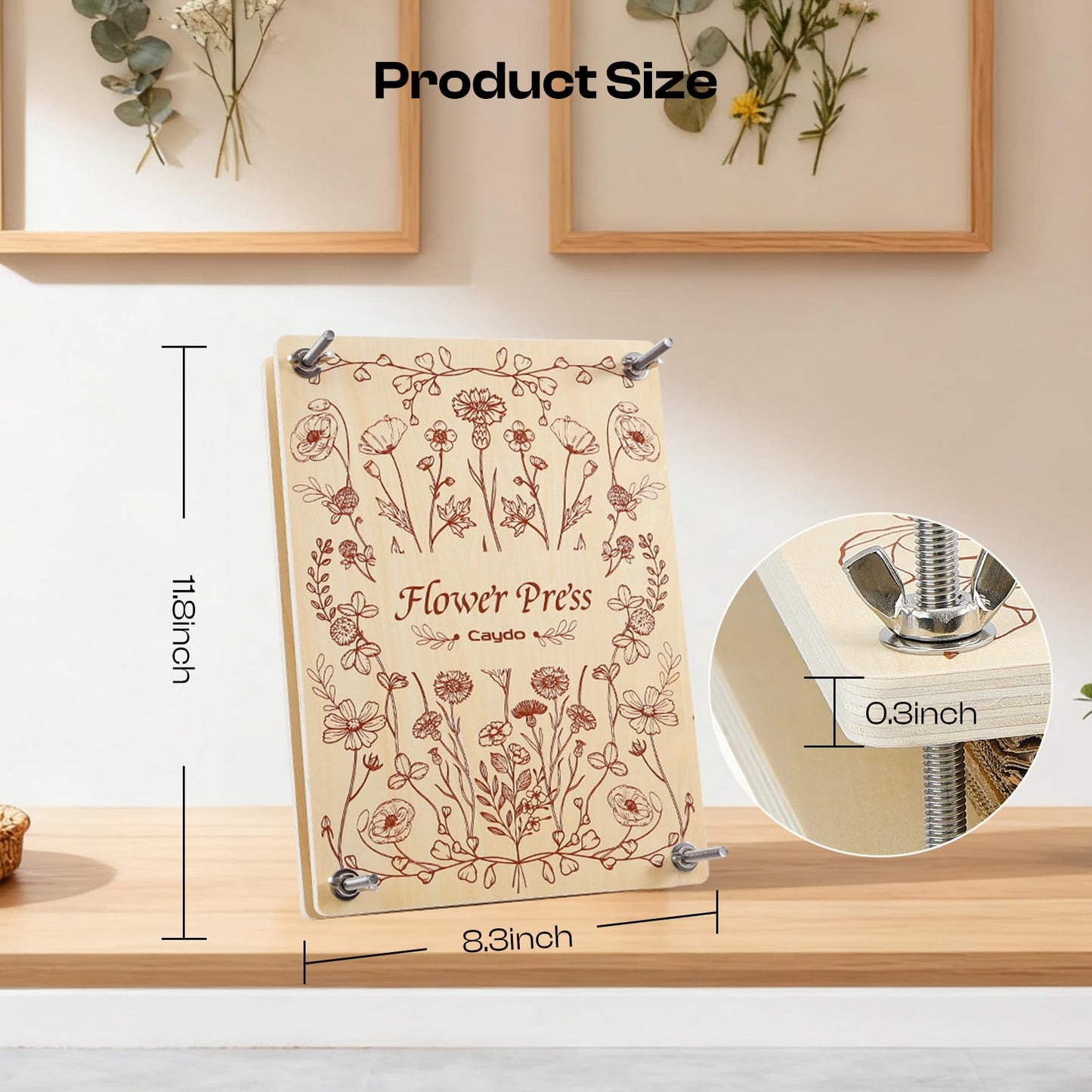 Caydo 11.8 x 8.3 Inch 10-Layer Flower Press Kit – DIY Bookmark Frame, Wooden Press for Preserving Flowers