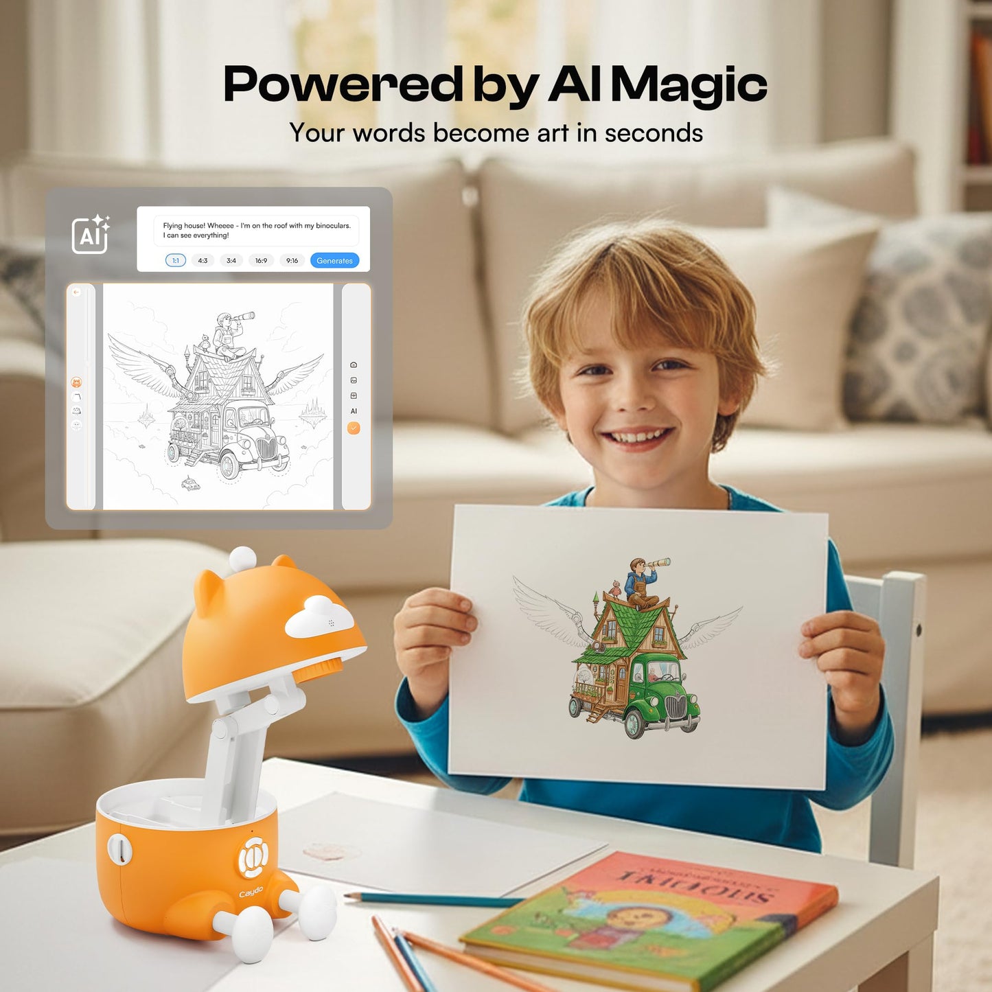 Caydo T3 Smart Drawing Projector Kit — 700+ Activities, AI Art App, 50 Sheets