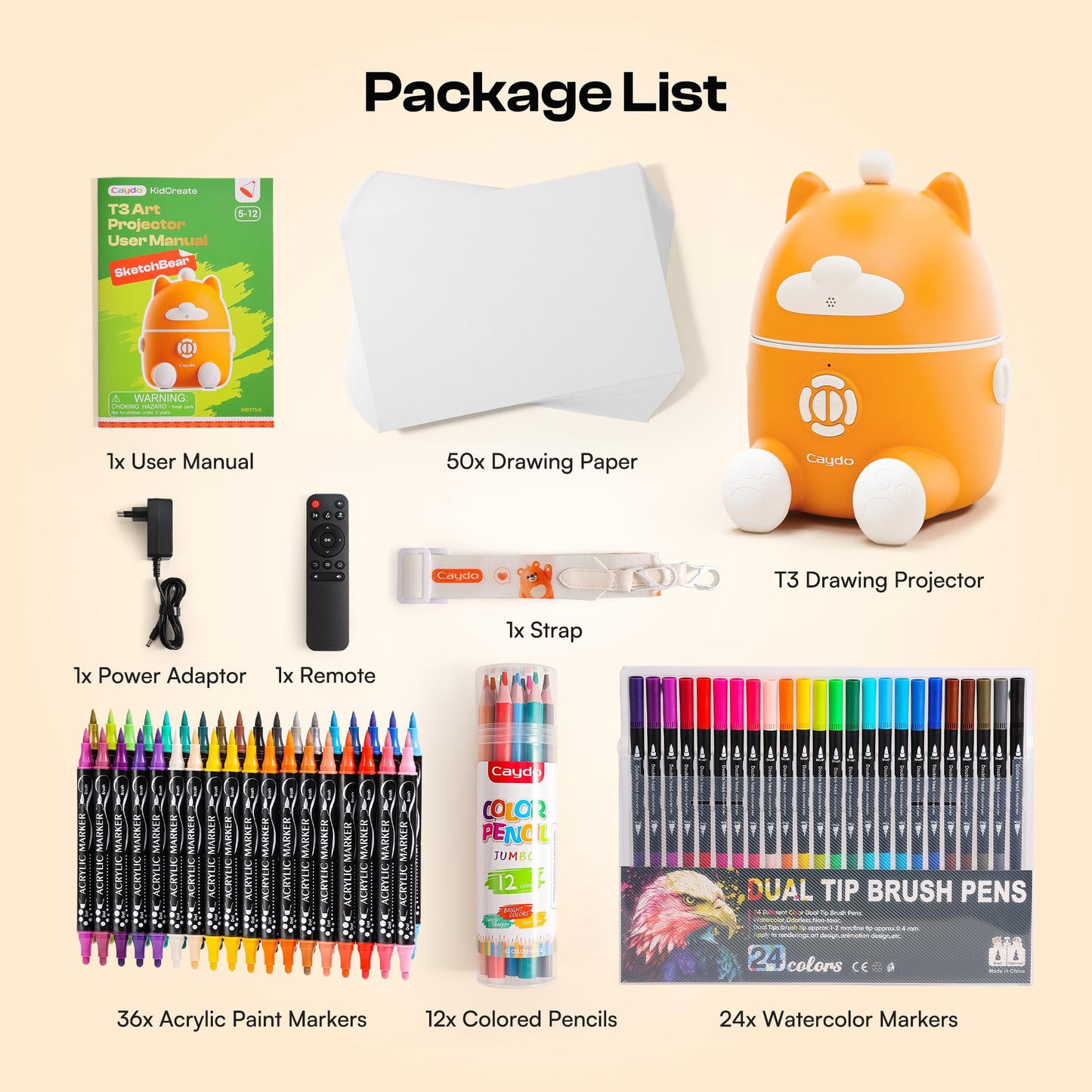 Caydo T3 Smart Drawing Projector Kit — 700+ Activities, AI Art App, 50 Sheets
