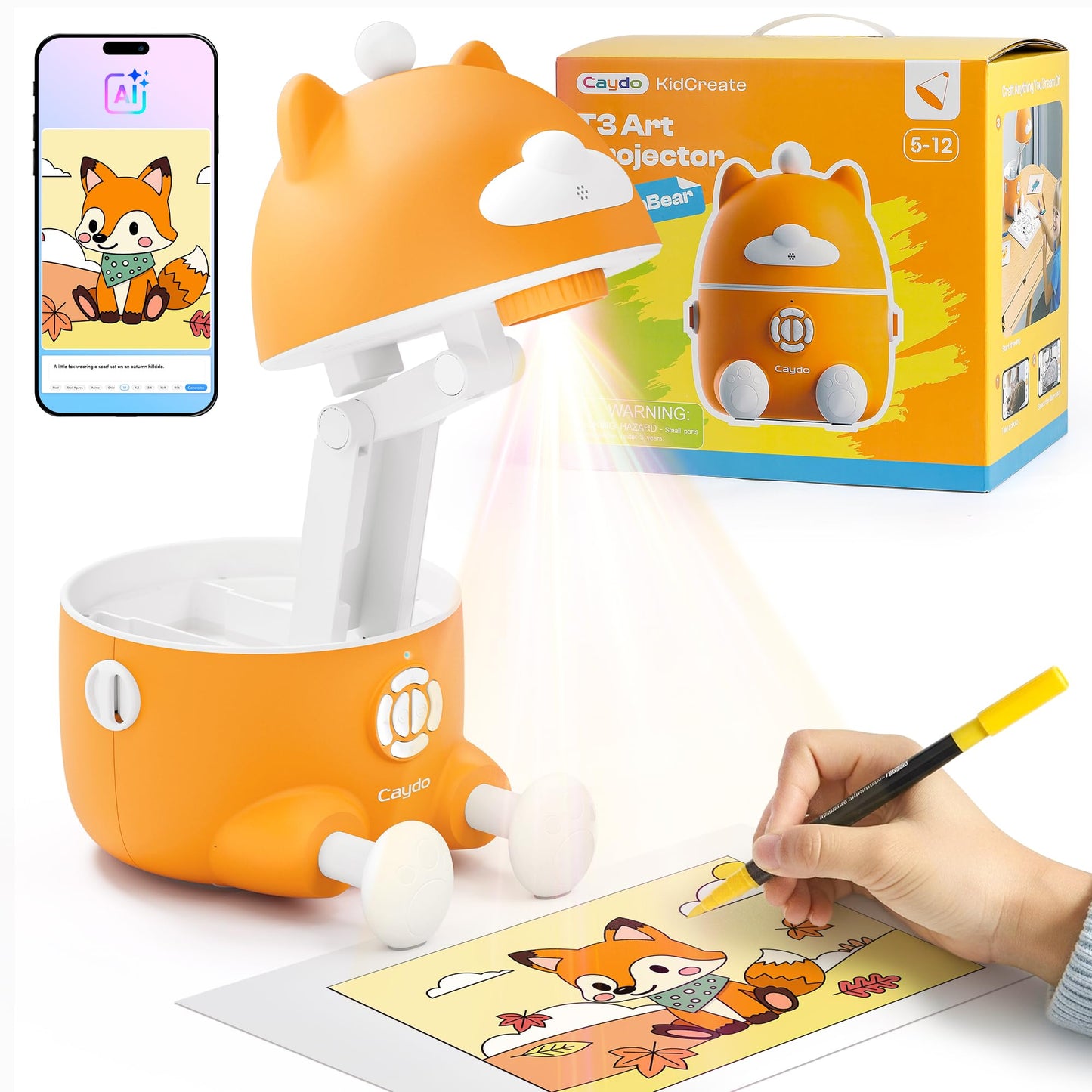 Caydo T3 AI Drawing Projector — 700+ Patterns, AI Art, Eye-Safe Learning for Kids