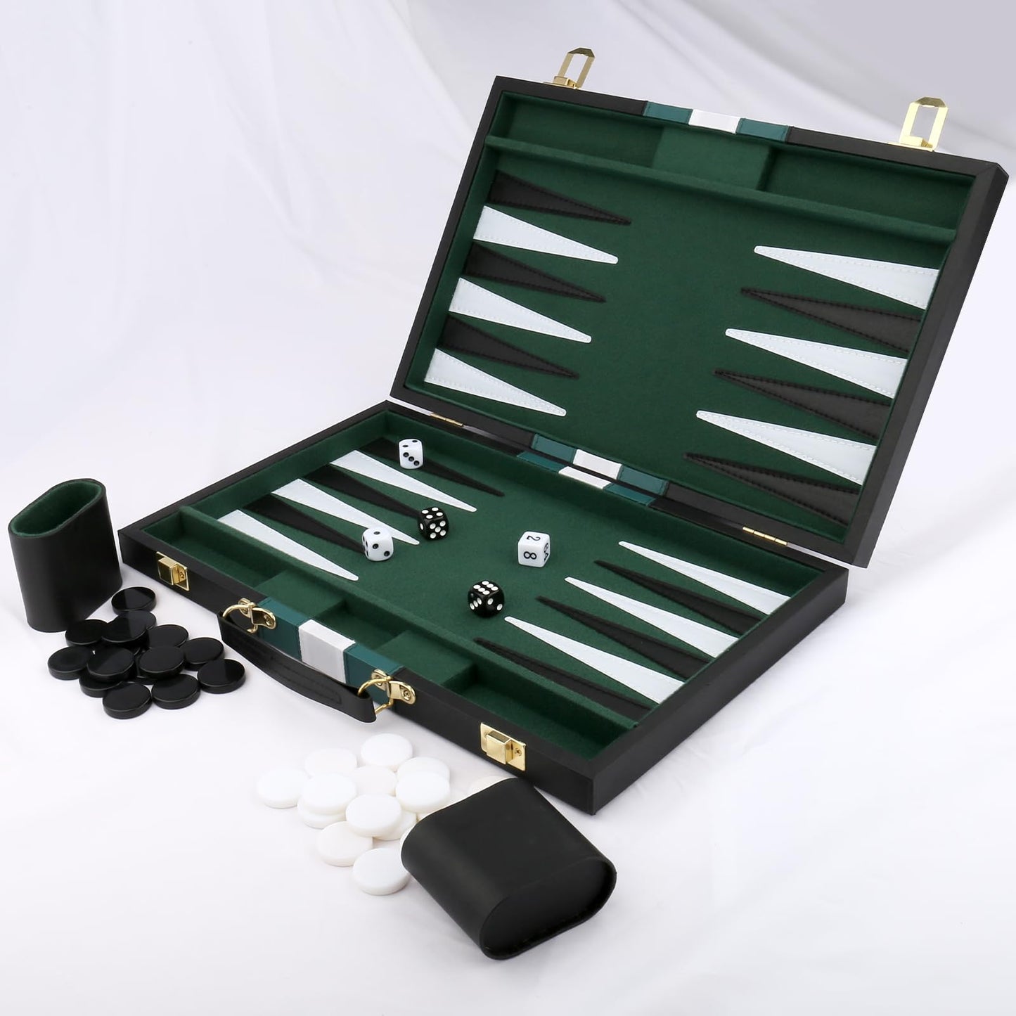 CAYOULR Backgammon Set - Premium Leather Case, 11-Inch Travel Board Game, Black