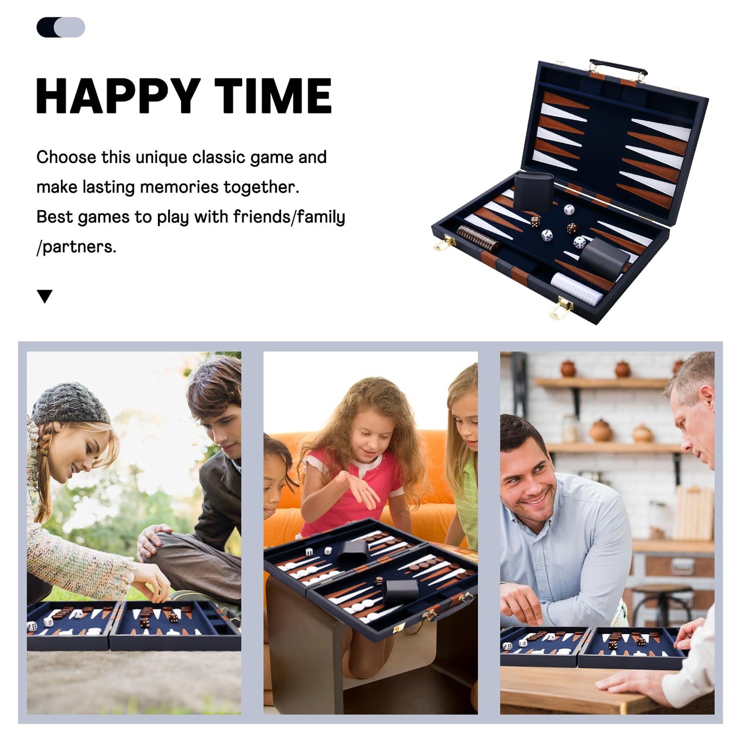 Cayoulr Backgammon Set - Premium Leather Case, 11-Inch Navy, Portable Travel Board Game