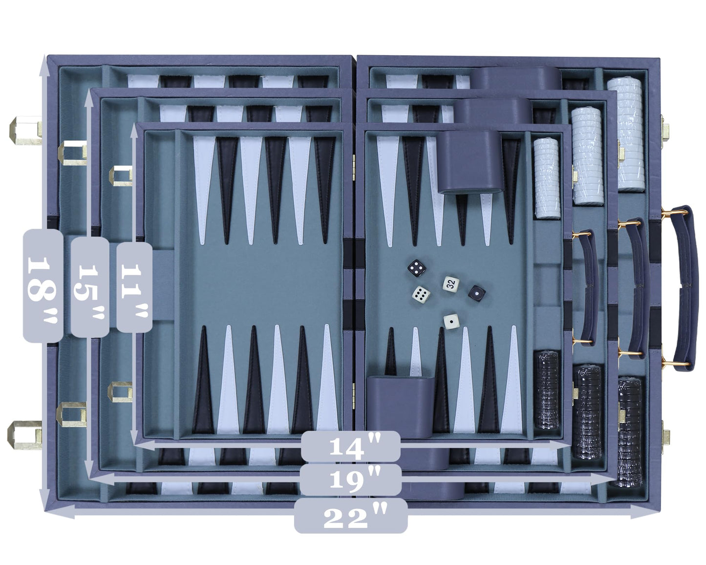 CAYOULR Backgammon Set - Premium Leather Case, 15-Inch Gray Portable Travel Board Game