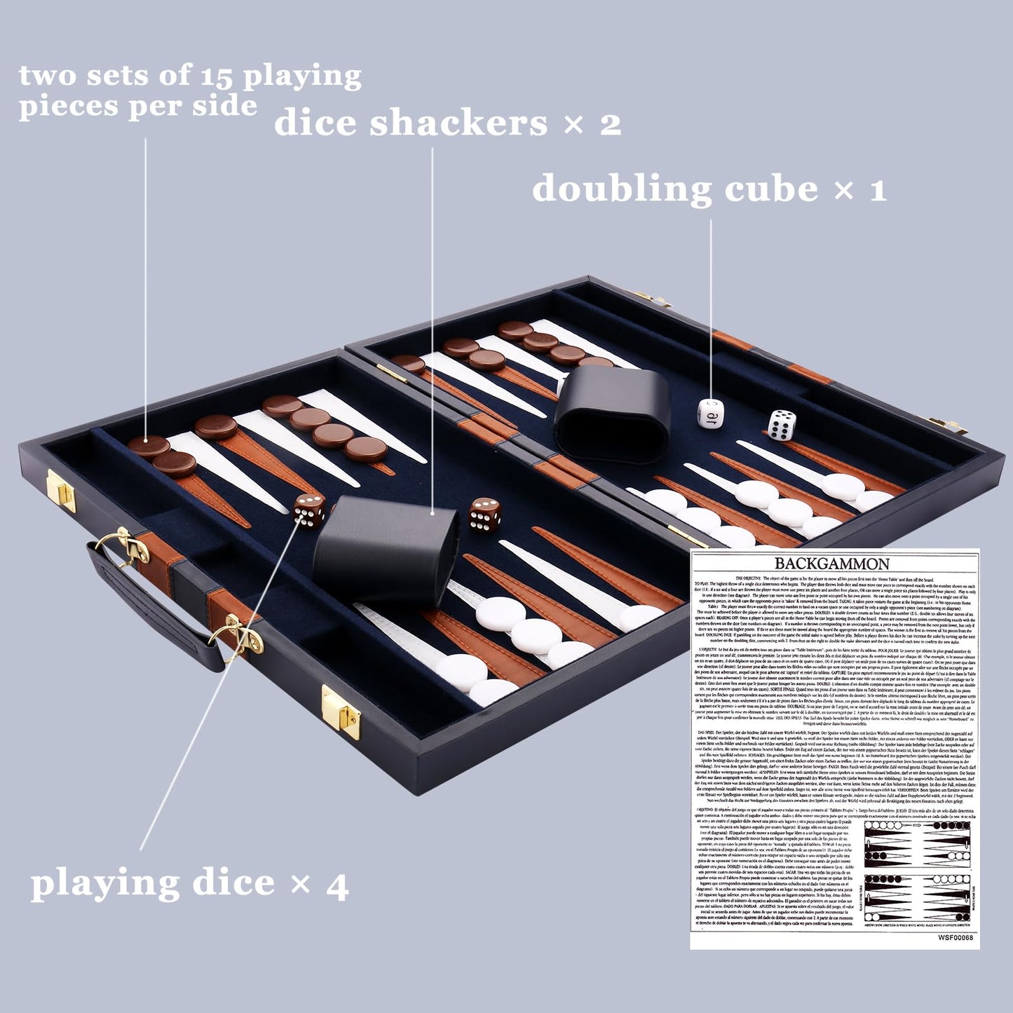 Cayoulr Backgammon Set - Premium Leather Case, 11-Inch Navy, Portable Travel Board Game