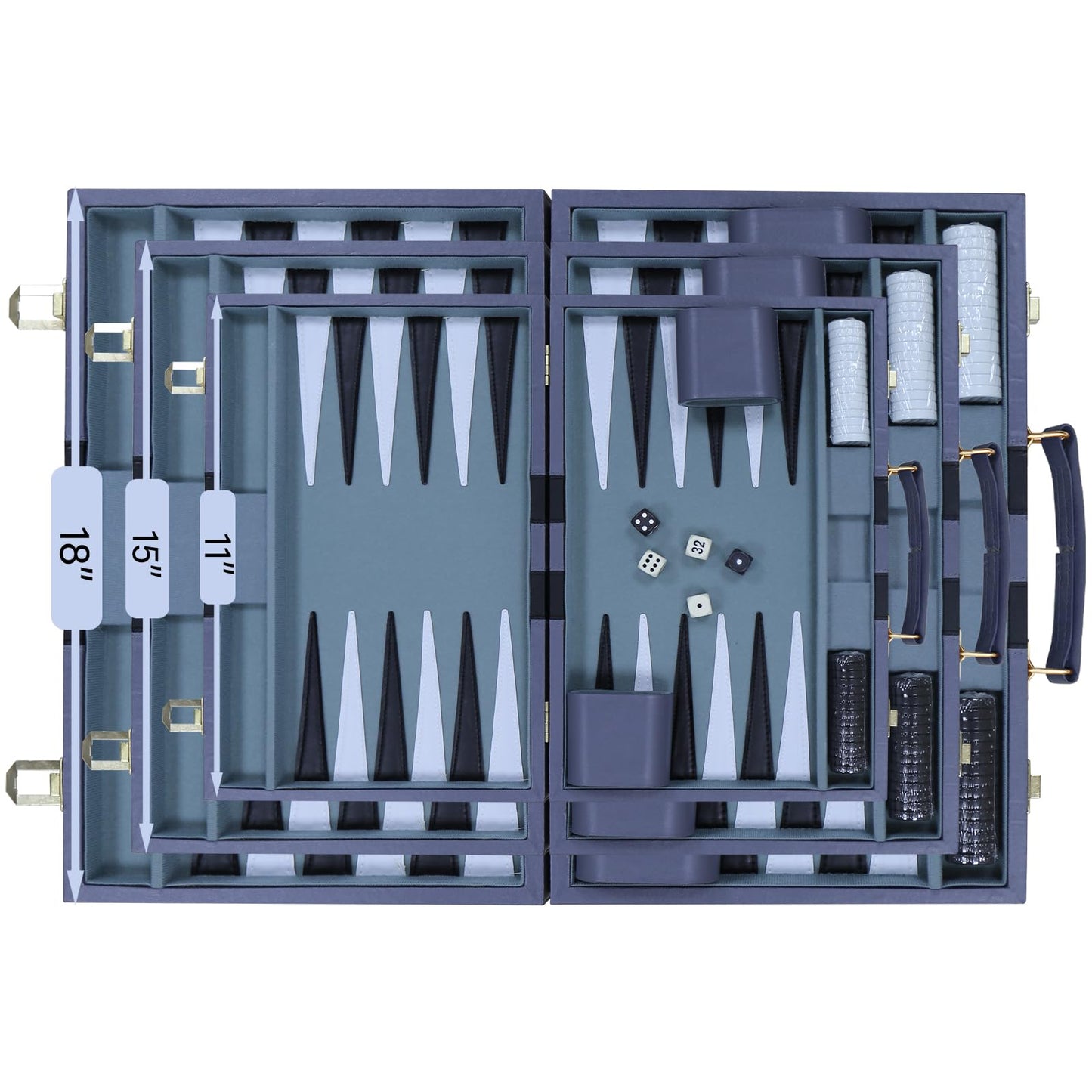 CAYOULR Backgammon Set - Premium Leather Case, Portable Travel Board Game (11-inch, Gray)