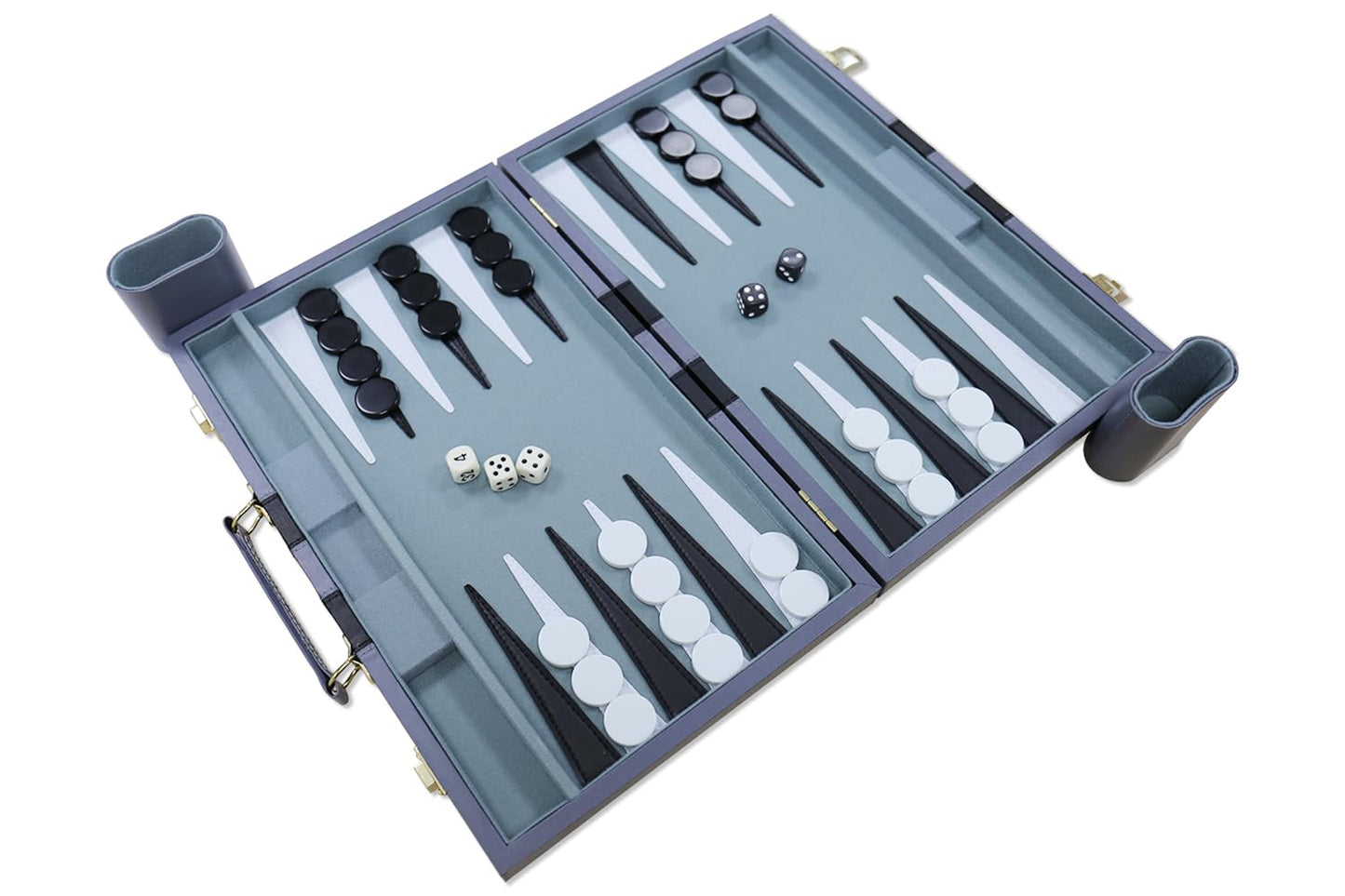 CAYOULR Backgammon Set - Premium Leather Case, 15-Inch Gray Portable Travel Board Game