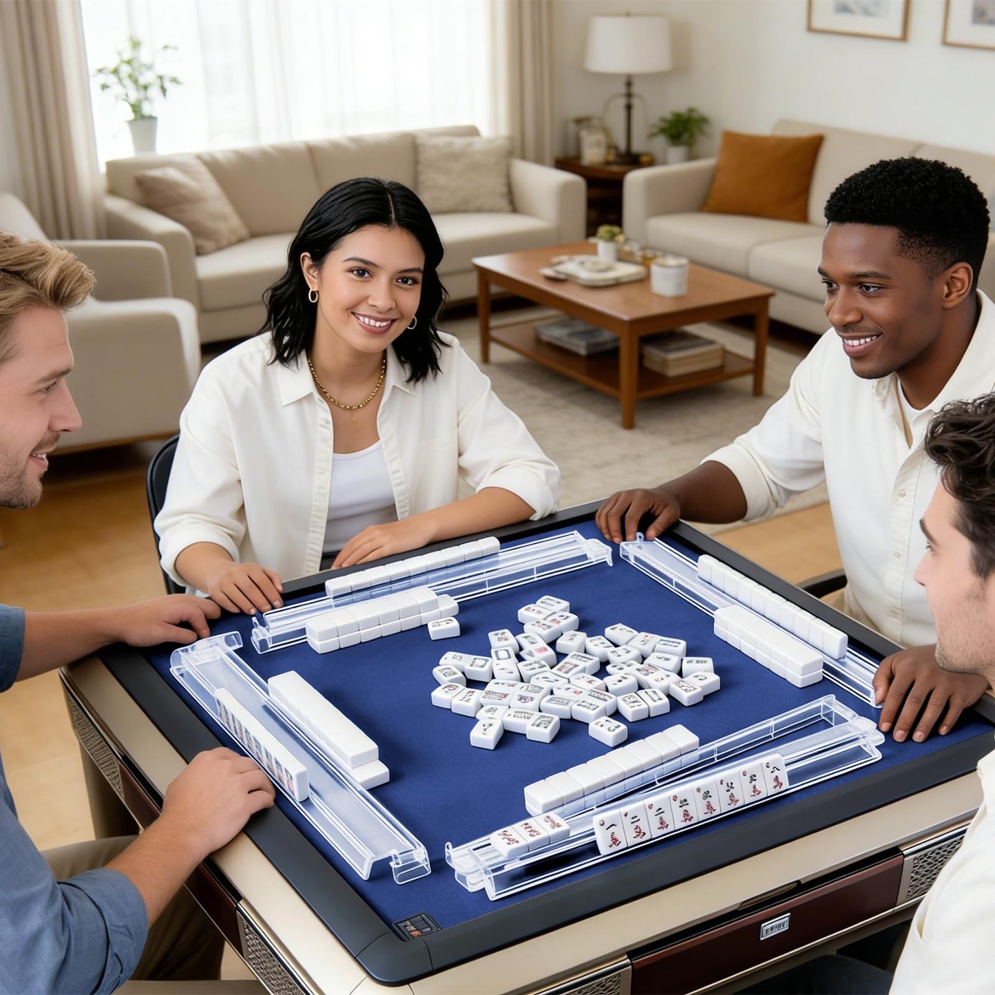 CAYOULR Mahjong Racks with Pushers - 4-Piece Rotating Set (Transparent)