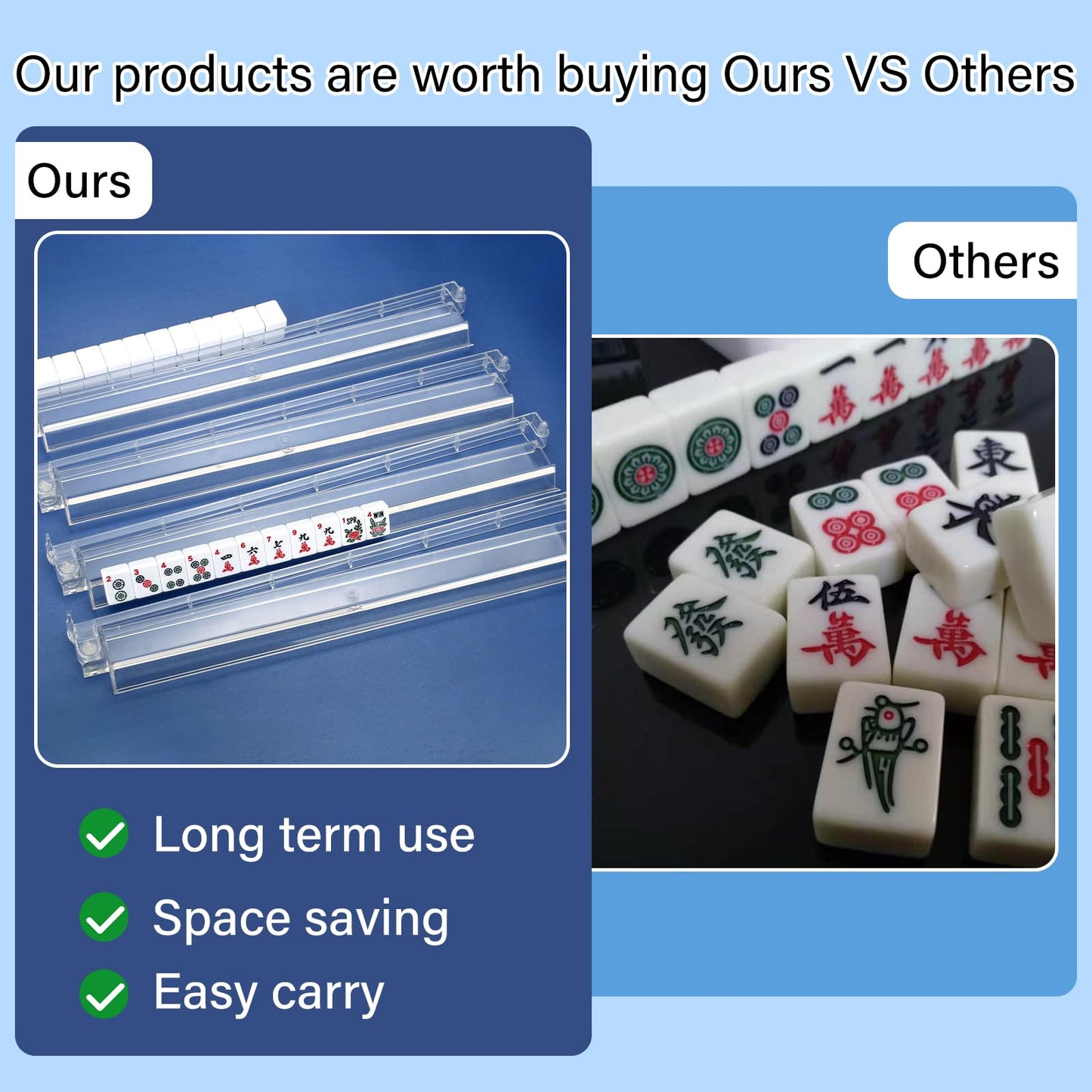 CAYOULR Mahjong Racks with Pushers - 4-Piece Rotating Set (Transparent)
