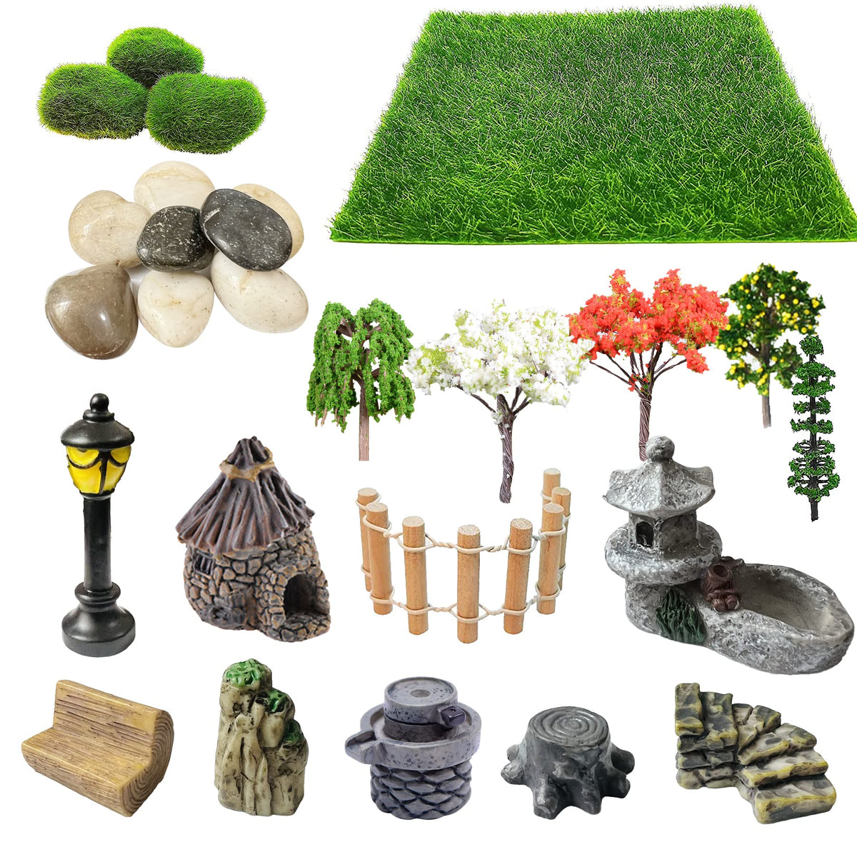 Cayway 26-Piece Outdoor Fairy Garden Miniatures & Zen Garden Kit