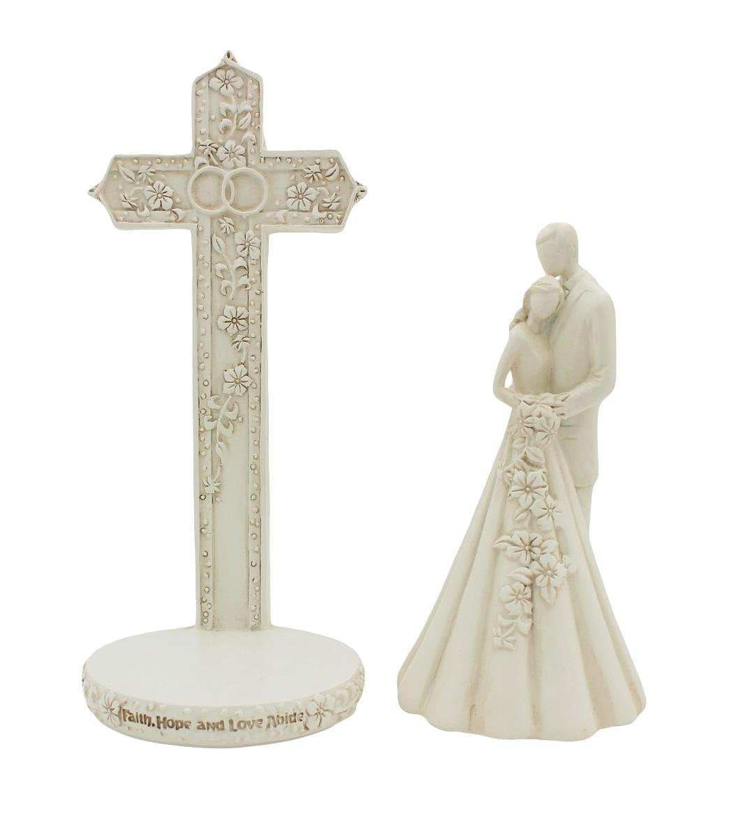 CB Avalon Gallery 6.9-Inch Couple with Cross and Wedding Rings Cake Topper – 2-Piece